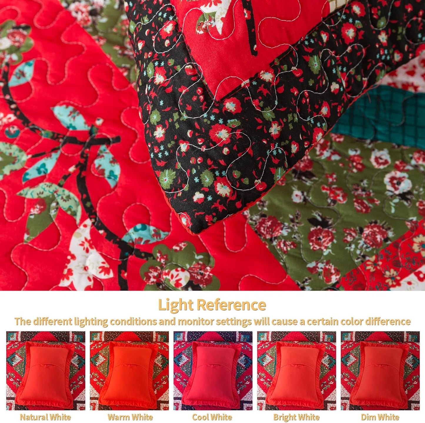 VAPUTAR Cotton Queen Quilt - Christmas Queen Size Quilt Bedding Set for Bed - Lightweight Farmhouse Bedspread with 2 Pillow Shams, 90x98 Inch All-Season Coverlet