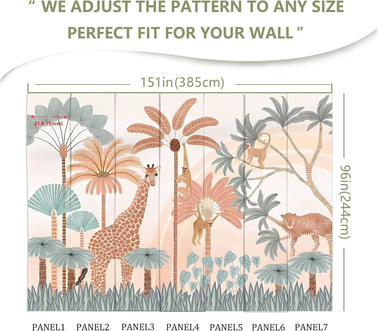 Safari Mural Wallpaper Tropical Tree Animal Large Wall Decor for Kids Room (Not Peel and Stick)