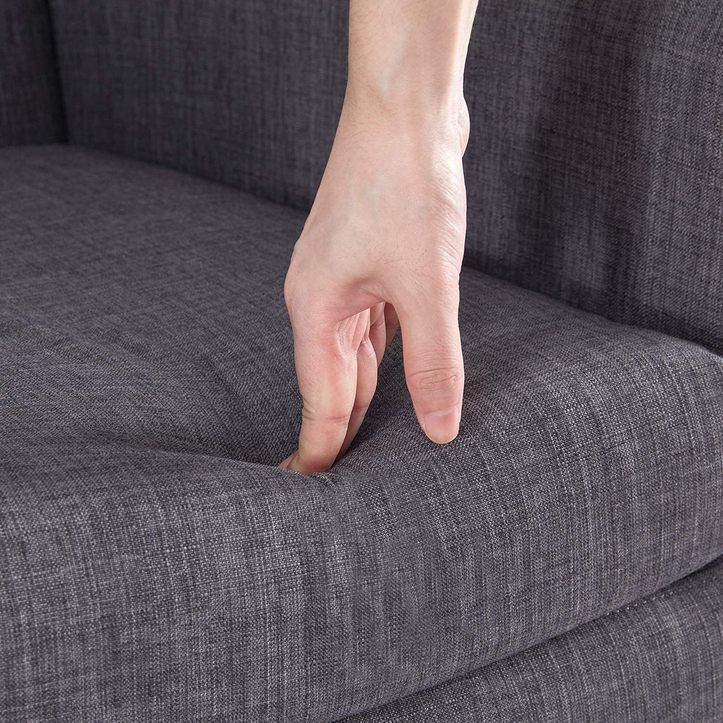 HUIMO Accent Chairs Set of 4, Upholstered Button Tufted Armchair, Linen Fabric Sofa Chairs for Bedroom, Living Room, Mid Century Modern Comfy Reading Chair (4, Grey)