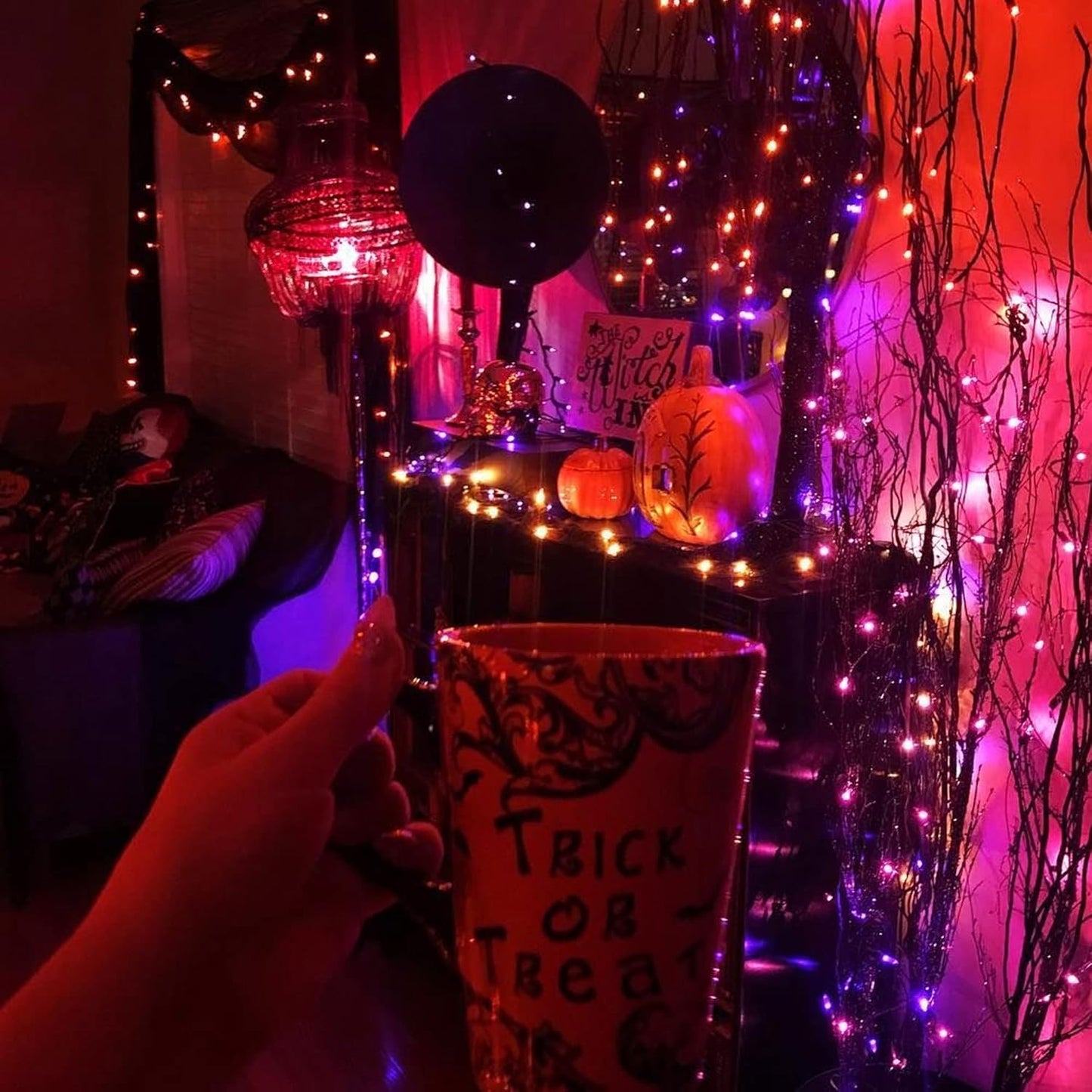 Purple and Orange Solar Halloween Lights Outdoor, Total 80 FT 240 LED Solar Powered Waterproof Fairy Lights 8 Modes Copper Black Wire Lights for Halloween Party Tree Wedding Yard Decorations, 2 Pack