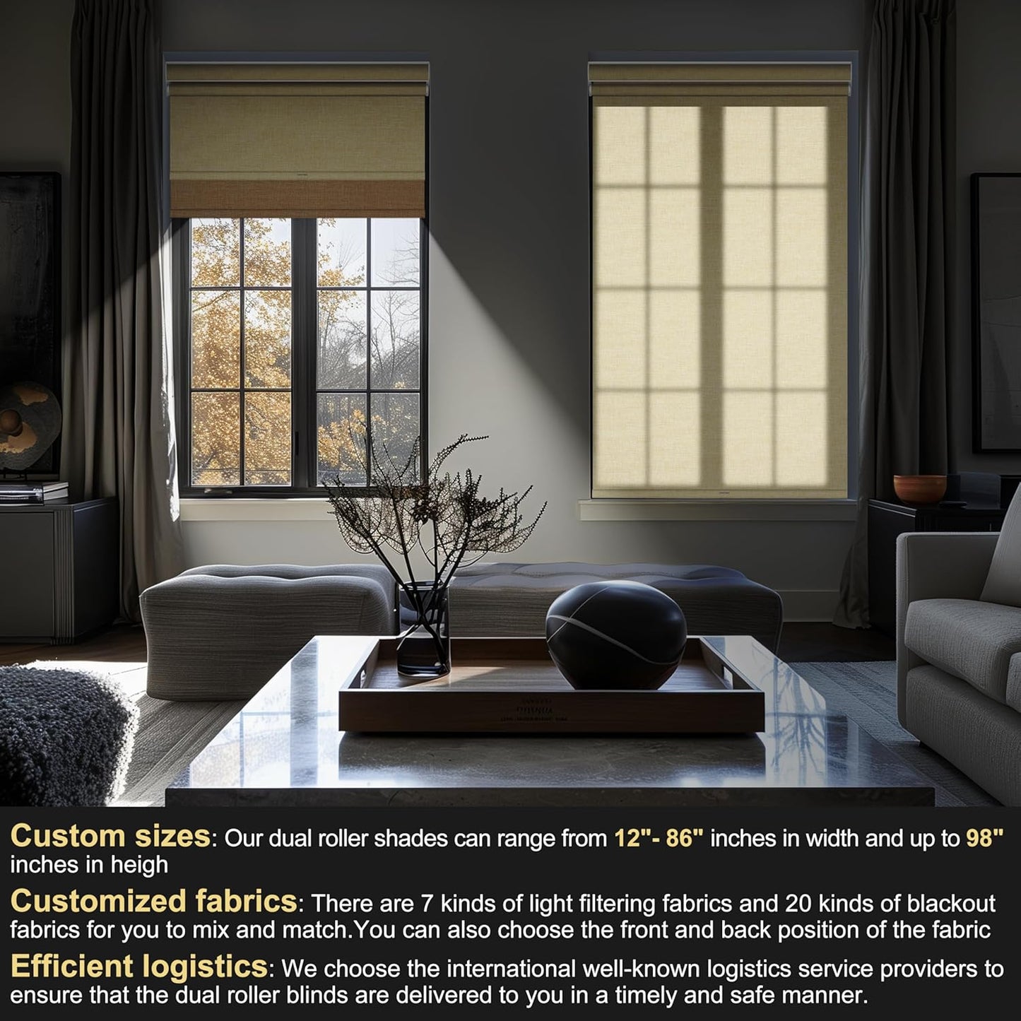 BERISSA Cordless Dual Roller Shades with Cassette Valance,Double Window Shades Blackout and Light Filtering Shades,Day and Night Roller Shades for Home Office Door.Linen Beige.63 W x 72" H