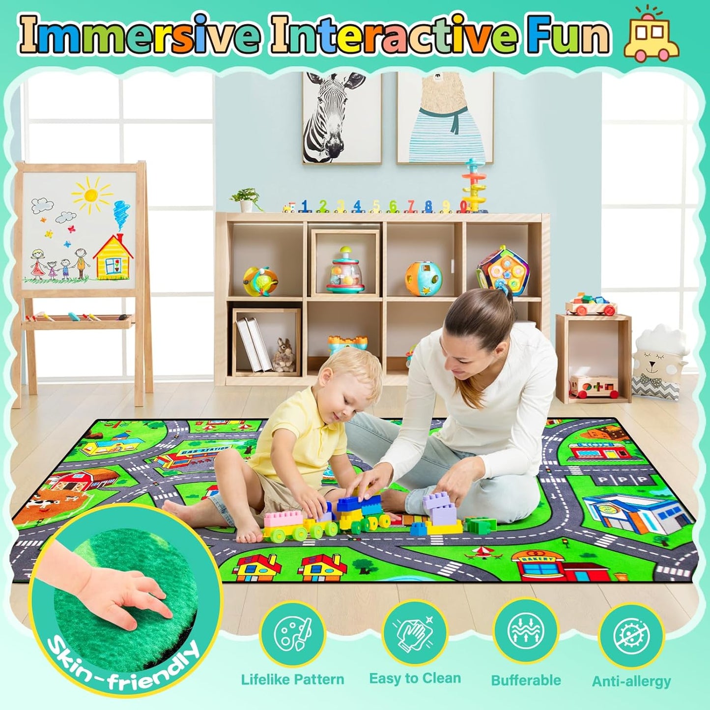 Road Car Rug,City Road Rug for Kids,3x5 Ft Kids Floor Play mat,and Car Carpet Play Mat with Realistic Colors – Perfect for Children and Non-Slip for Classroom,Playroom and Bedroom