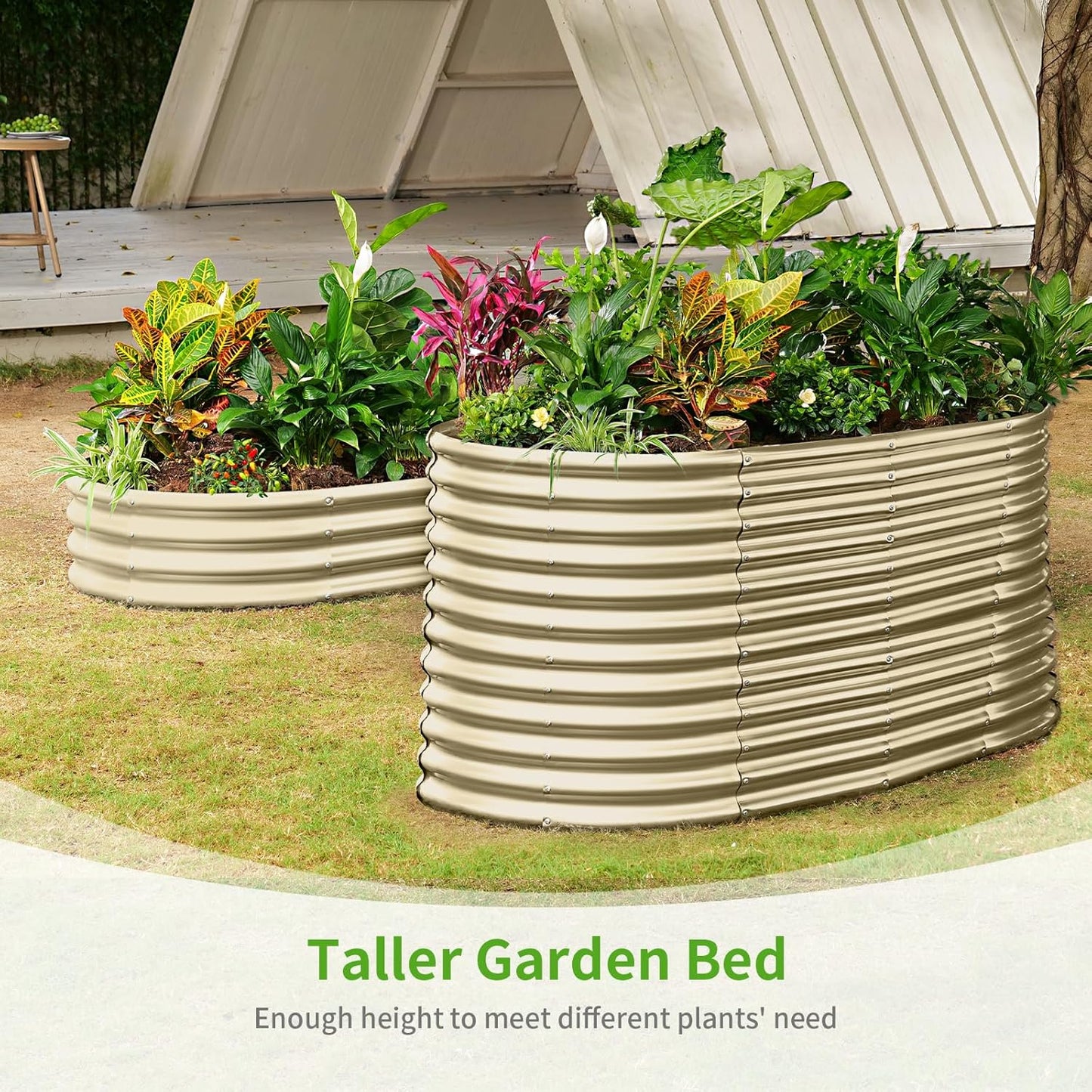 Land Guard 6x3x3ft Oval Galvanized Raised Garden Beds, Large-Capacity Metal Planter Box Outdoor, Durable Deep Raised Garden Bed 3ft Tall, Raised Beds for Gardening Vegetables, Cream Yellow