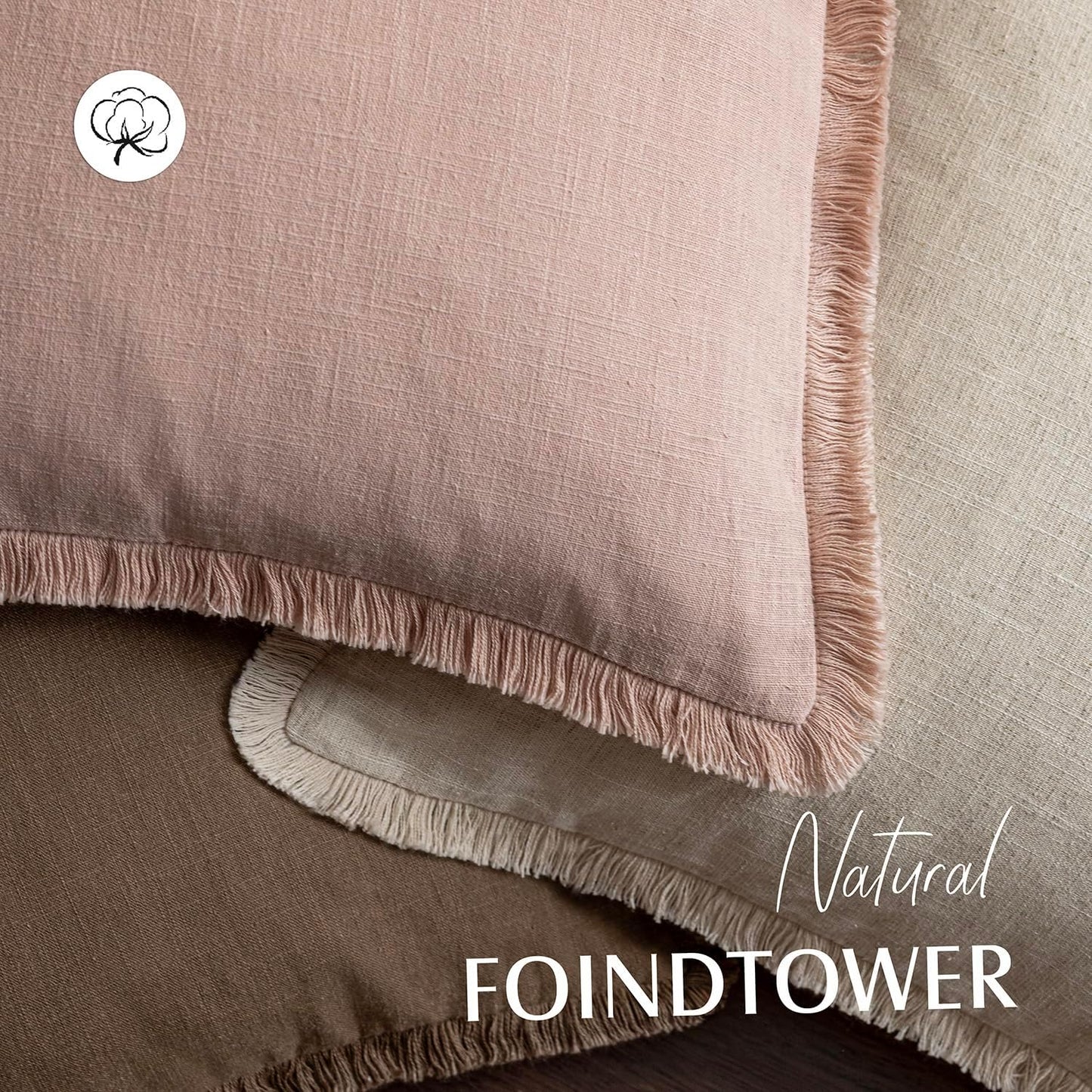 Foindtower Set of 2 Decorative Linen Fringe Throw Pillow Covers Boho Farmhouse Cushion Cover with Tassels Soft Accent Pillowcase for Couch Chair Sofa Bed Living Room Home Decor,18×18 Inch,Light Pink