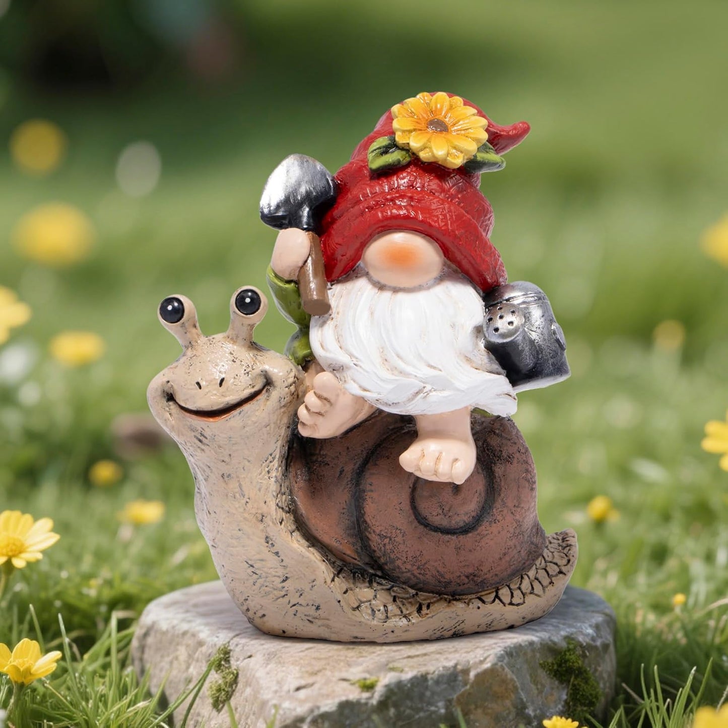 Hodao Spring Garden Gnome Decoration Flower Animal Ornaments Decor Gifts Spring Gnomes for Garden Decorations Summer Elf Figurine Gifts for Mom Outdoor Decor (Red)