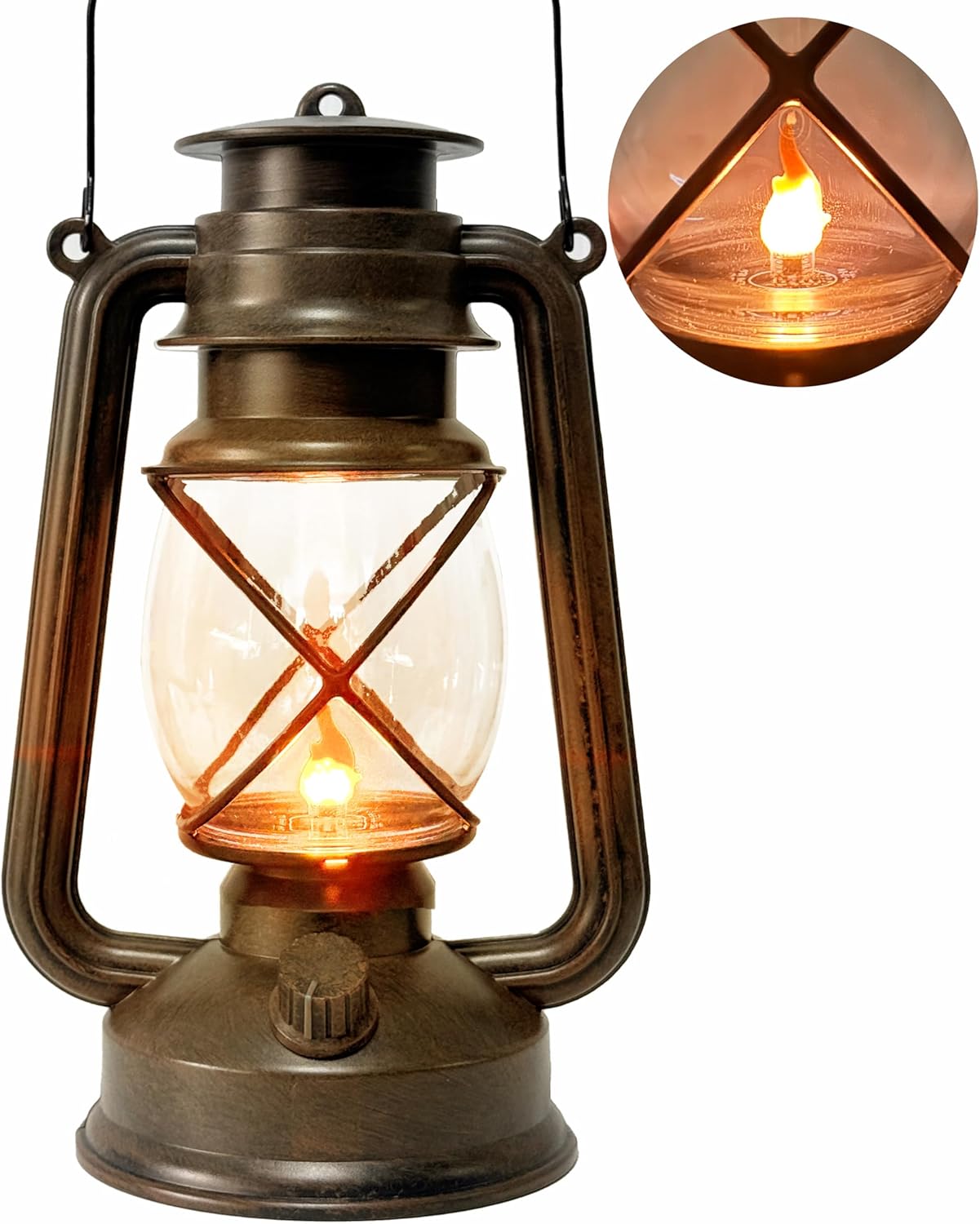 Vintage LED Outdoor Lantern Battery Powered Lanterns with Flame Wick Waterproof Camping Lamp Non-Solar Hanging Lantern Lights Landscape Decor for Indoor/Outdoor Use