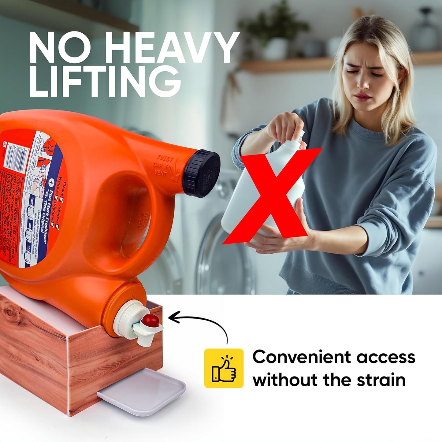 Skywin Laundry Room Organizer and Drip Tray - Soap Cup Storage for Liquid Detergent Containers (Wood)