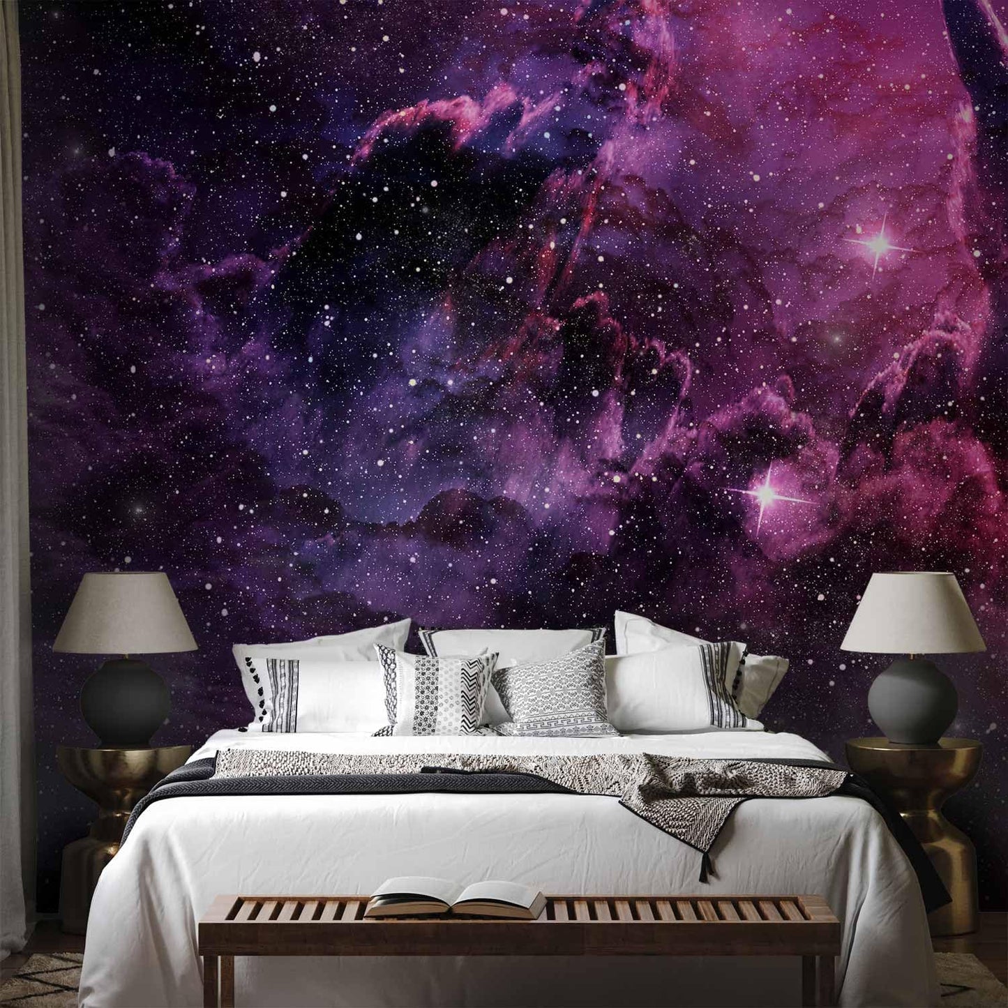 artgeist Wall Mural Peel and Stick Galaxy 212x98 in - XXL Self-Adhesive Corner Wallpaper Removable Large Sticker Foil Angle Wallpaper Cosmos Sky Cloud Purple a-C-0022-a-b