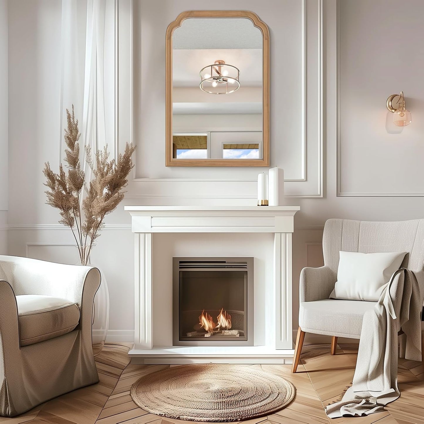 WallBeyond Wood Frame Wall Mirror Rounded Corner Arch Rectangle Mirror for Entryway, Living Room or Bedroom Home Decor - Light Woodgrain [20" x 30" Honey-Colored]