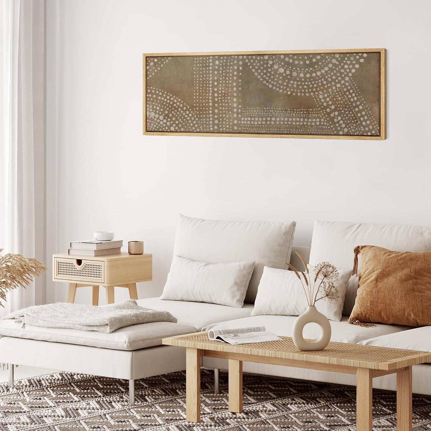 MUDECOR Large Framed Canvas Print Wall Art Abstract Dot Matrix Canvas Art in Earth Tones Antique Retro Fine Art Illustrations Decorative Colorful for Bedroom - 60"x20"