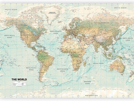 artgeist Premium Wall Mural World Map 157x110 in - XXL Non-Woven Wallpaper Fleece Wall Decor Photo Print Picture Image Design Home Map of The World k-A-0091-a-d
