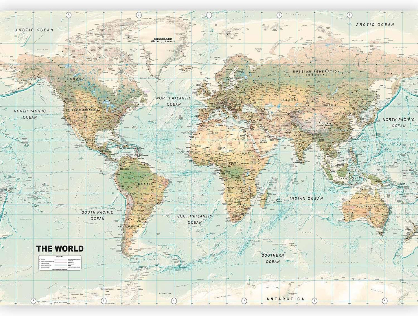 artgeist Wall Mural World Map 193x138 in - XXL Peel and Stick Self-Adhesive Wallpaper Removable Large Sticker Foil Wall Decor Print Picture Image Design Map of The World k-A-0091-a-d