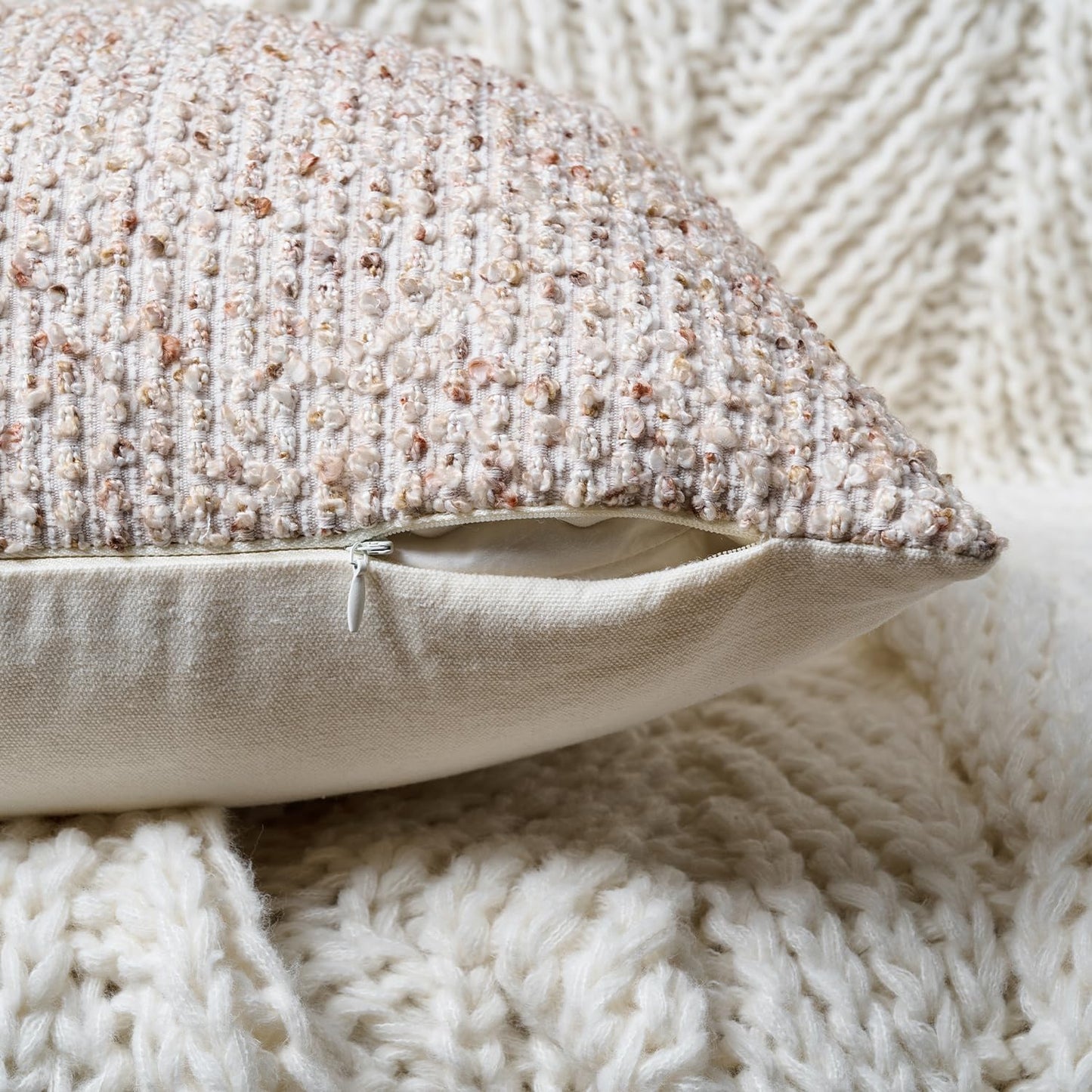 Striped Throw Pillow Covers 20x20 Set of 2 Beige Textured Boucle Chic Morden Boho Accent Farmhouse Square Decorative Couch Pillow Covers for Home Decor Bed Sofa Living Room