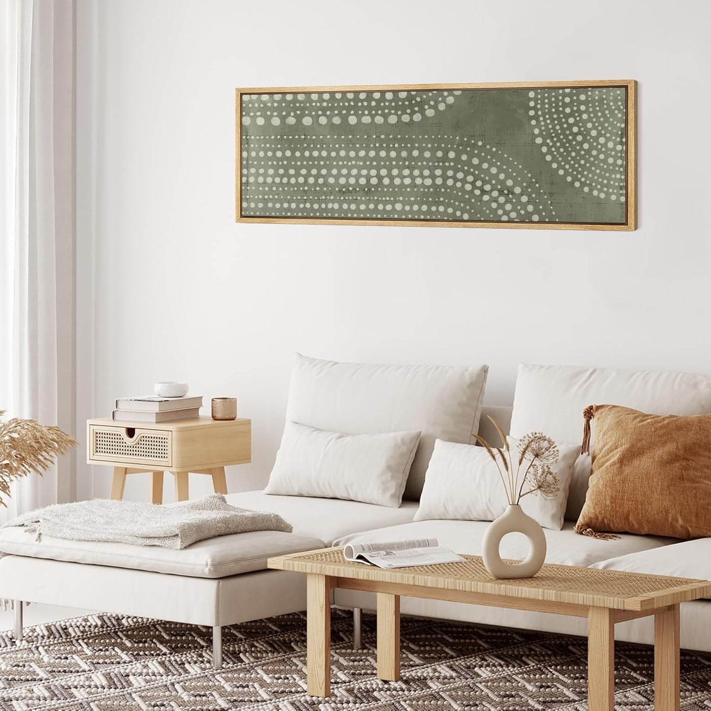 MUDECOR Large Framed Canvas Print Wall Art Abstract Dot Matrix Canvas Art in Olive Tones Antique Retro Fine Art Illustrations Decorative Colorful for Bedroom - 60"x20"