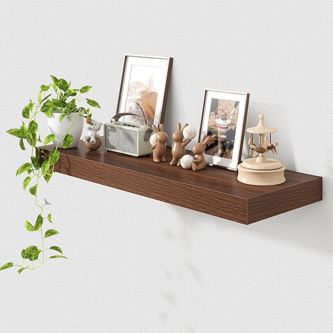 Deep Floating Shelves for Wall | 36 Inch Wide x 12 Inch Deep Floating Shelves | 36W x 12D Rustic Walnut Wide Wall Shelves | Bookshelf Laundry Shelf TV Shelf