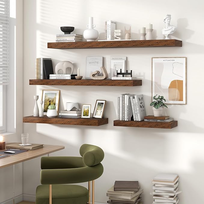 Heimlove 48" Floating Shelves for Wall,10 Deep Rustic Brown Wood Display & Storage Wall Shelves with Heavy Duty Brackets for Bathroom,Bedroom,Kitchen,Living Room,Office