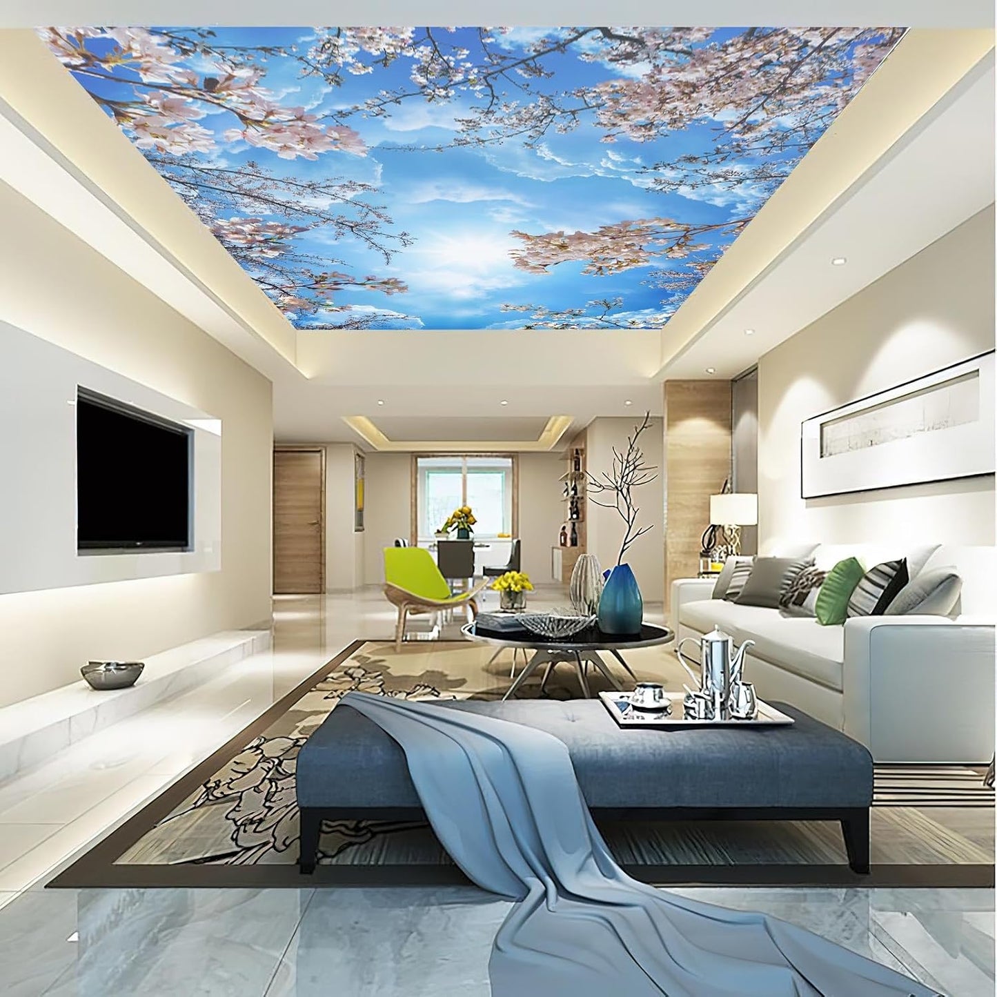 Sky Cherry Blossom Ceiling 3D Wall Mural Wallpaper 178" x 117"