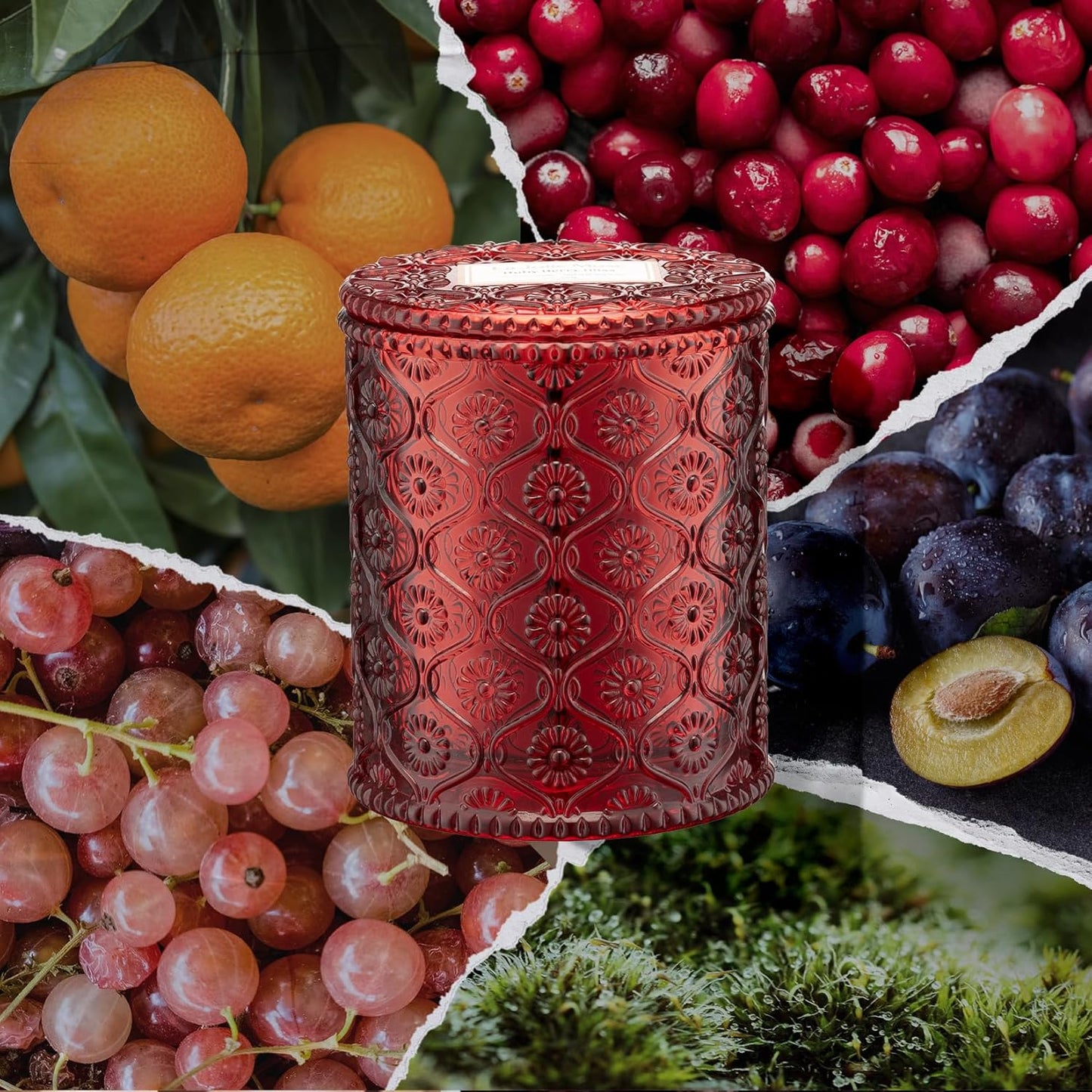 LA JOLIE MUSE Ruby Berry Bliss Scented Candle – Mandarin, Cranberry & Plum | 6 oz Festive Fall Candle | 40 Hours Clean Burn|Vibrant Scent| Gift for Hosts|Fall Tablescapes