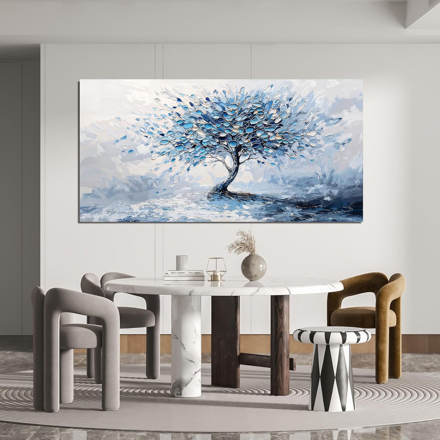 Canvas Wall Art Decor Modern Blue White Wall Art Prints Wall Art Pictures for Living Room Oversized Artwork for Walls Abstract Art Large Tree of Life Wall Art Decorations Bedroom Office Decor 29"X58"