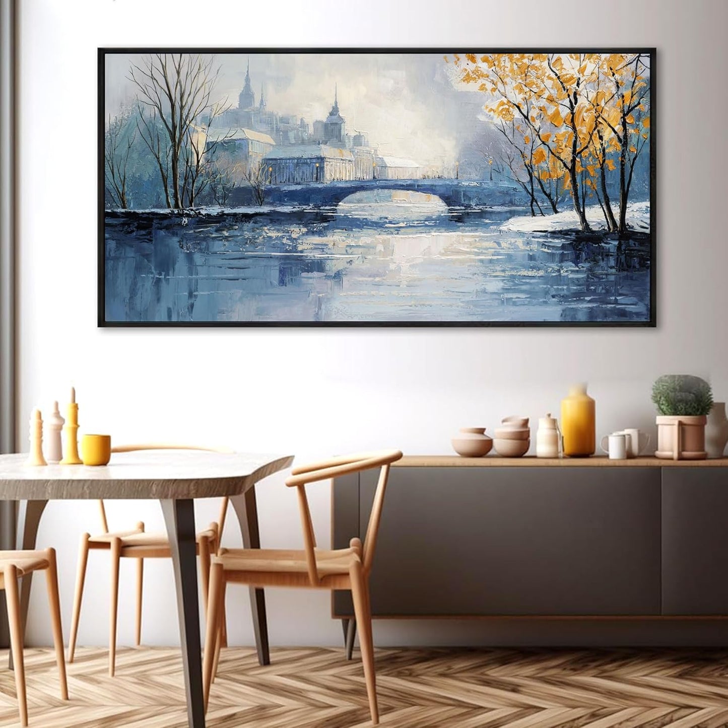 yiijeah Paintings Wall Decor - Wall Frames for Living Room Decorations Abstract Canvas Wall Art Blue and White Extra Large Artwork for Bedroom Office Home Decoration