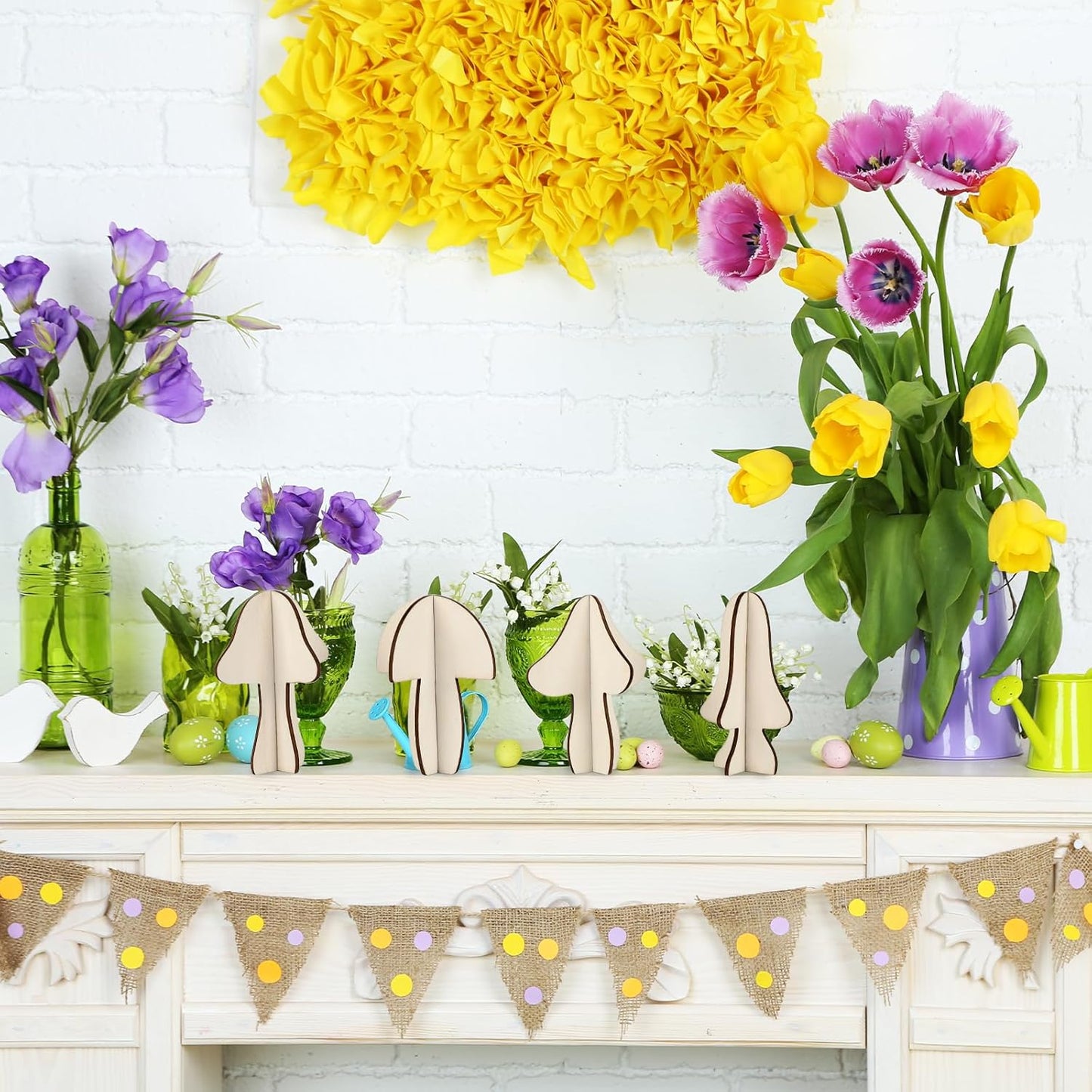 COCHIE DIY 3D Mushroom Spring Wood Crafts to Paint for Kids Adults, Paintable Unfinished Wooden Slices for Craft, Mushrooms Cutouts Ornaments for Painting Decorations (24 PCS)