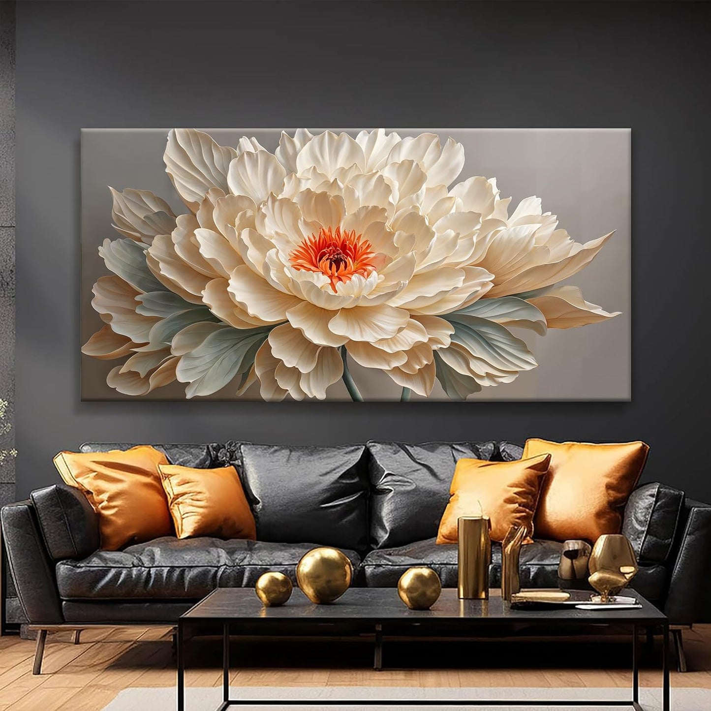 QSQ Large Wall Art For Living Room Yellow Floral Wall Art Decor Modern Canvas Art Wall Decor 29" X 58" Painting White Flower Wall Art For Bedroom Apartment Office Dining Room Home Wall Decoration