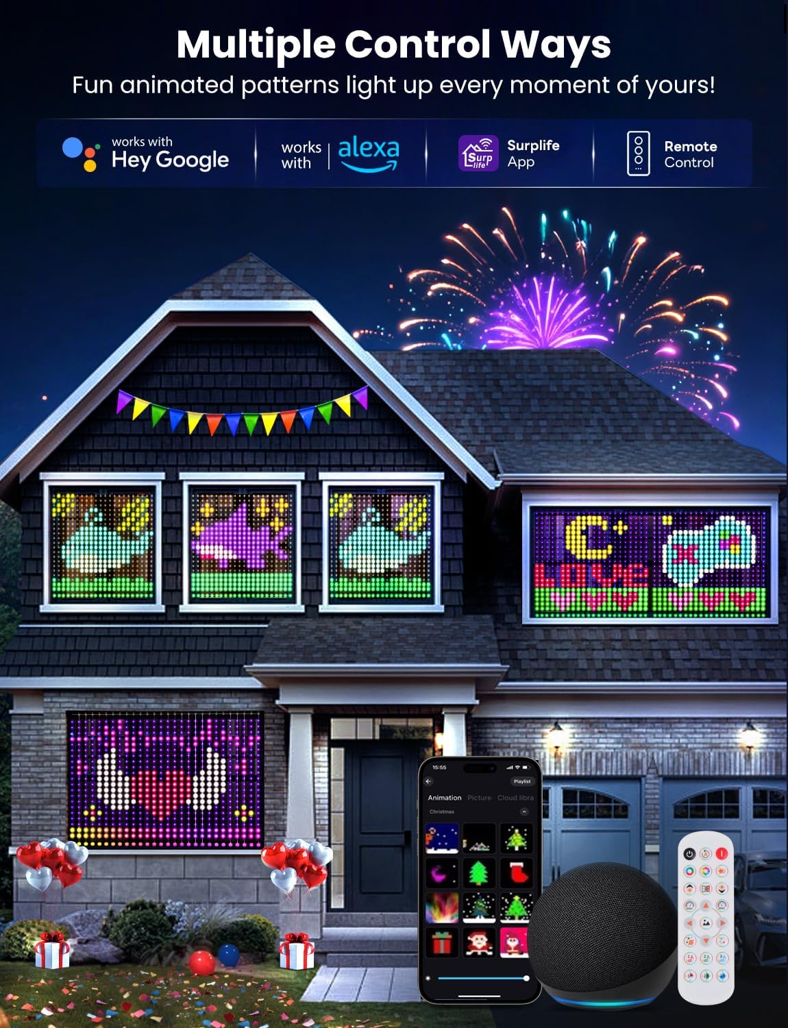 Smart LED Curtain Lights, RGB+IC Color Changing Holiday Wall Lights, 3.3x3.3ft 400 LEDs, Indoor Dynamic DIY String Lights, APP Remote Control, for Bedroom, Living Room, Window Decor, Party, Wedding