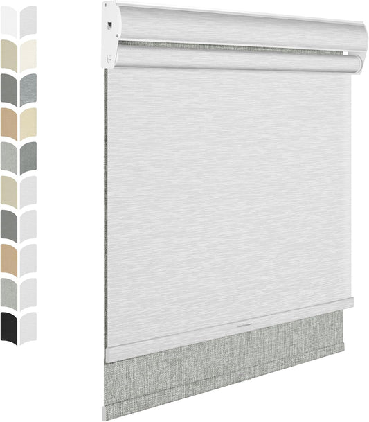 BERISSA Cordless Dual Roller Shades with Cassette Valance,Double Window Shades Blackout and Light Filtering Shades,Day and Night Roller Shades for Home Office Door.Linen Grey and White.50 W x 72" H