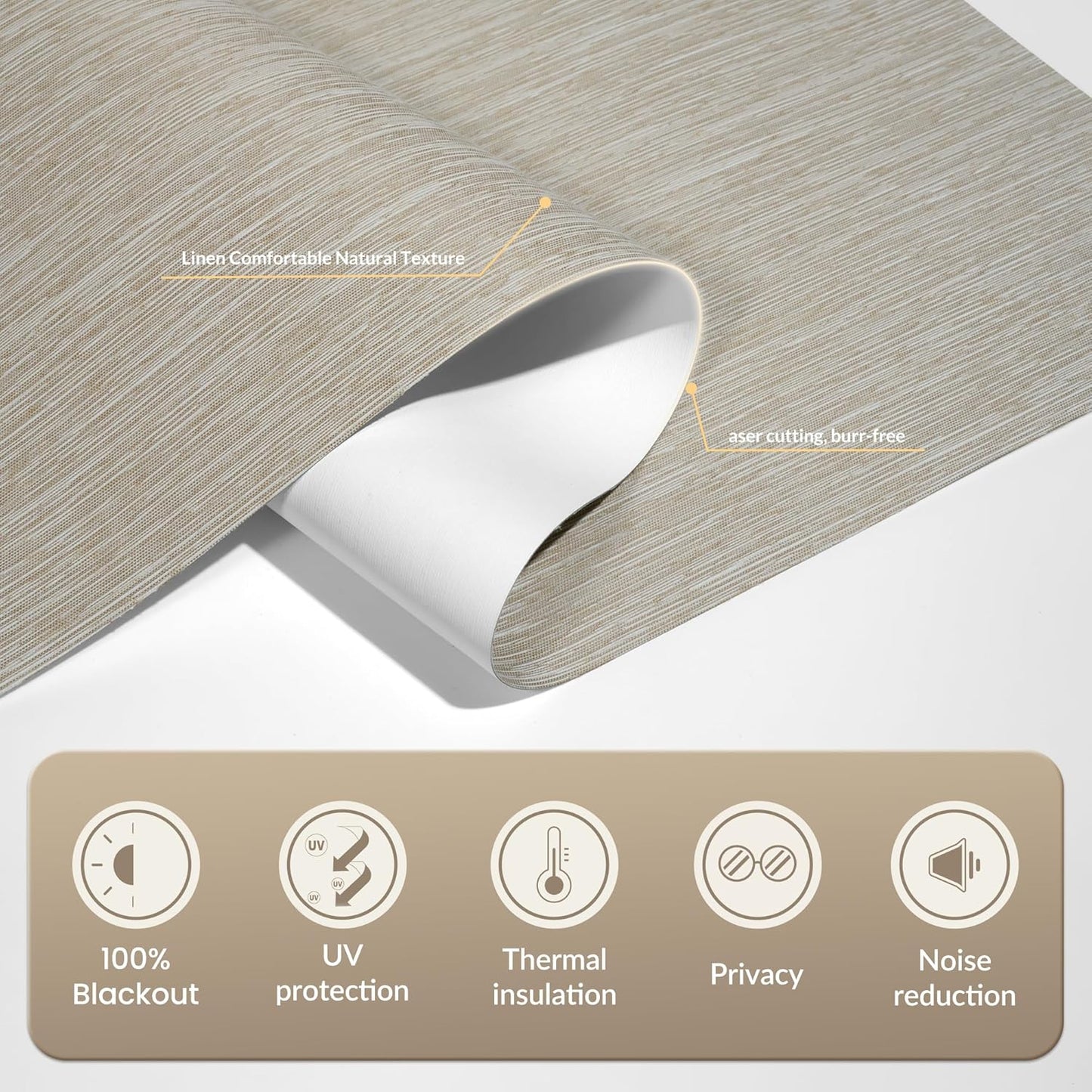 Boolegon Blackout Roller Shades for Windows, Cordless Jacquard Fabric-Matched Roller Blinds, Easy to Install Privacy UV Protection Blinds for Home, Office, Blackout Beige, Custom Size