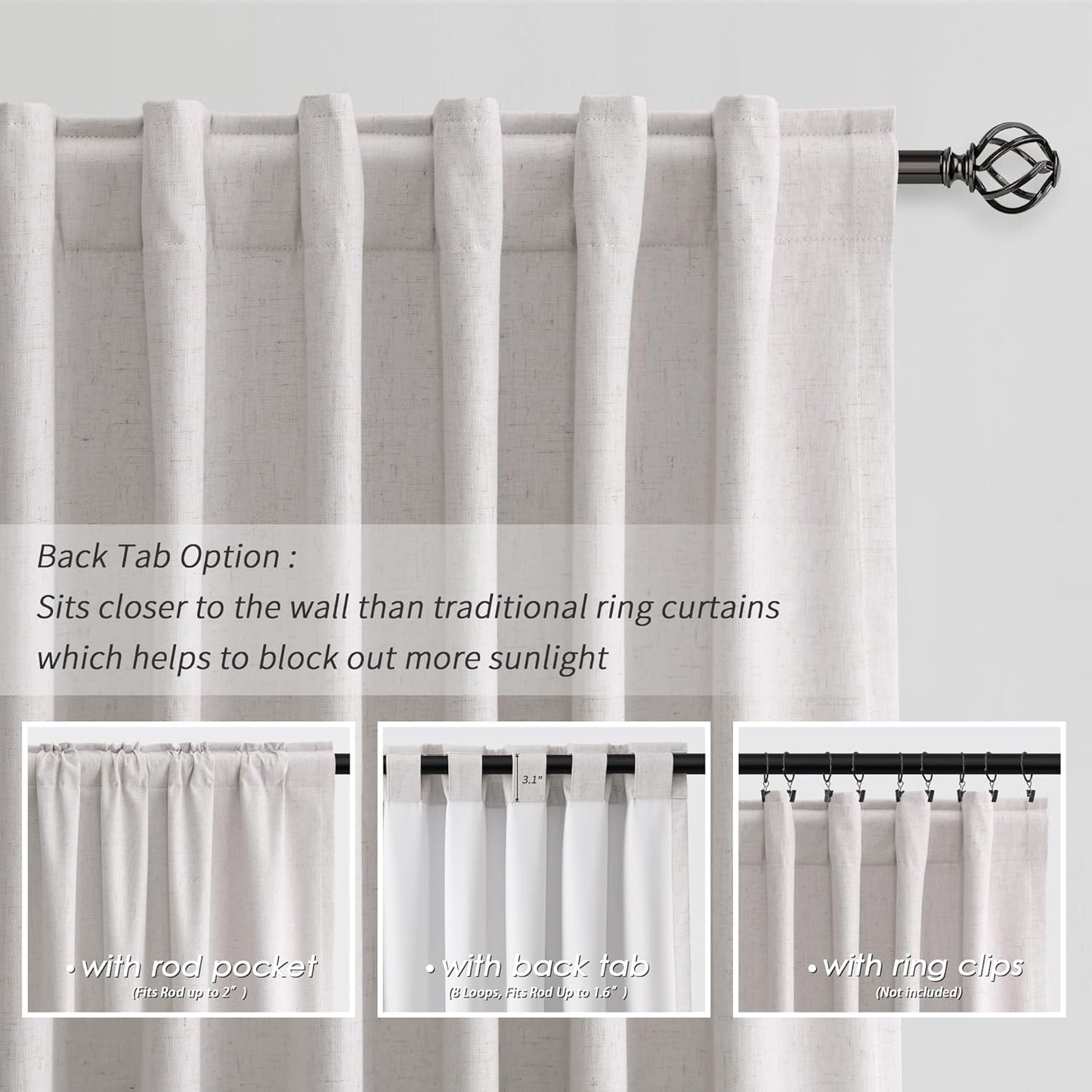 BOODII 63 Inch Blackout Curtains Linen Black Out Curtains for Bedroom 2 Panels Set Neutral Room Darkening Curtain Champagne Thermal Insulated Curtain for Nursery Window Drapes Back Tab 52x63