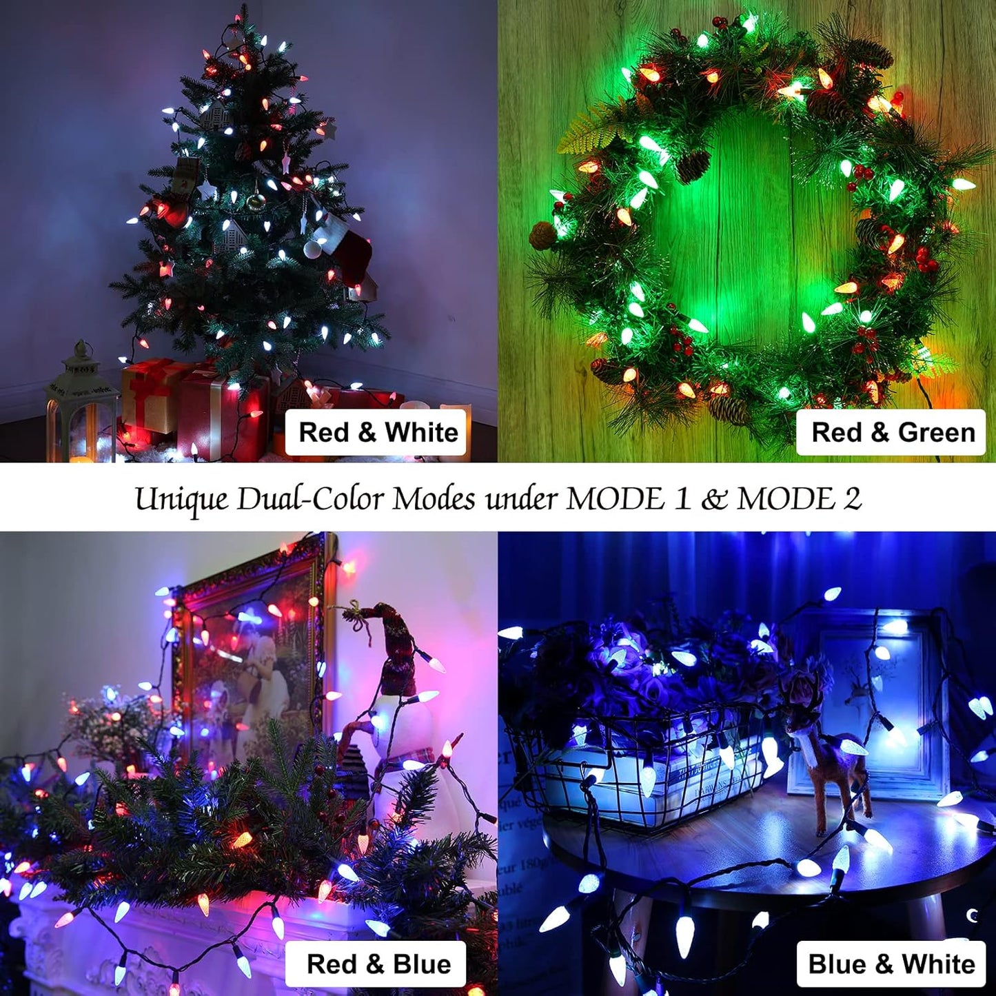 Brizled RGB Christmas Lights, 33ft 100 LED C5 Color Changing Outdoor, Connectable String Lights with Remote, Dimmable Xmas Tree Party