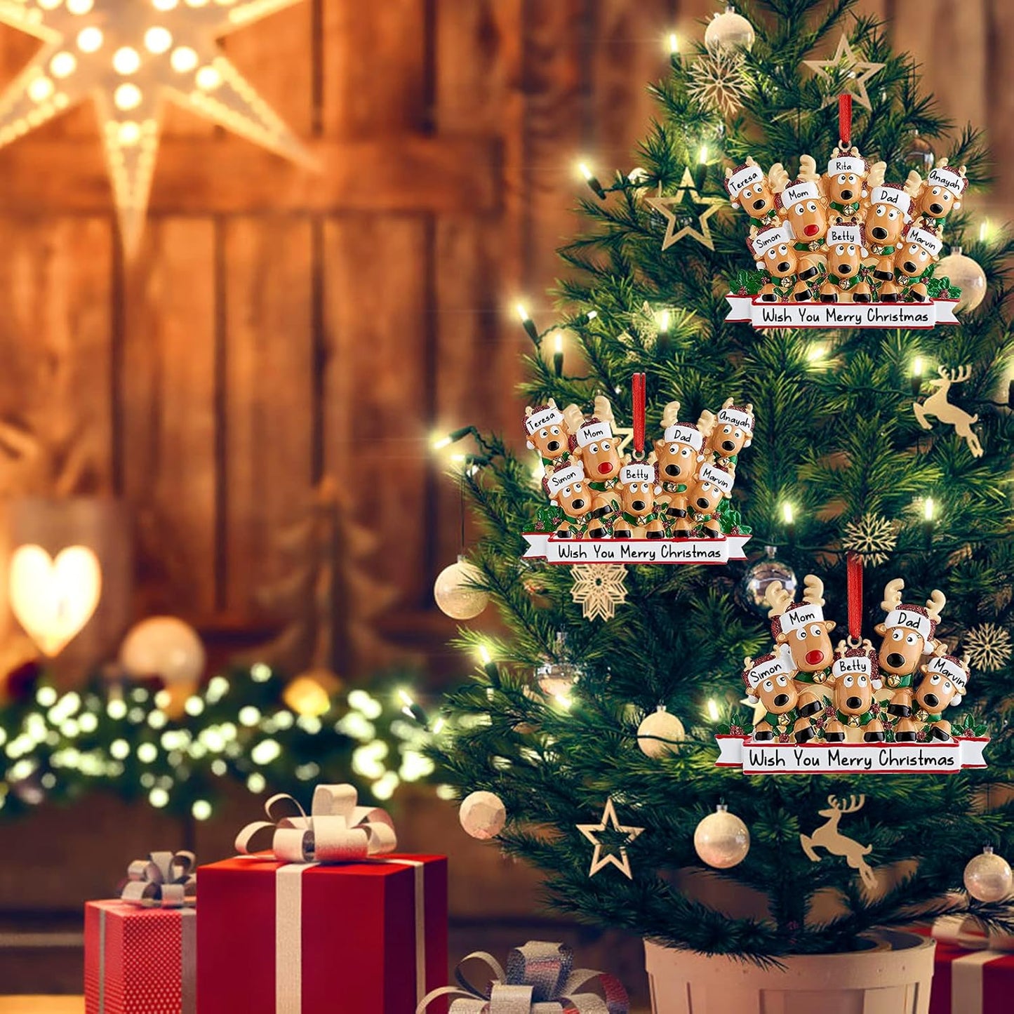 Personalized Deer Christmas Ornaments 2025 Family of 2,3,4,5,6,7,8 Custom Name Reindeer Xmas Ornament with Text,Customized Christmas Decoration Gifts - Family of 2
