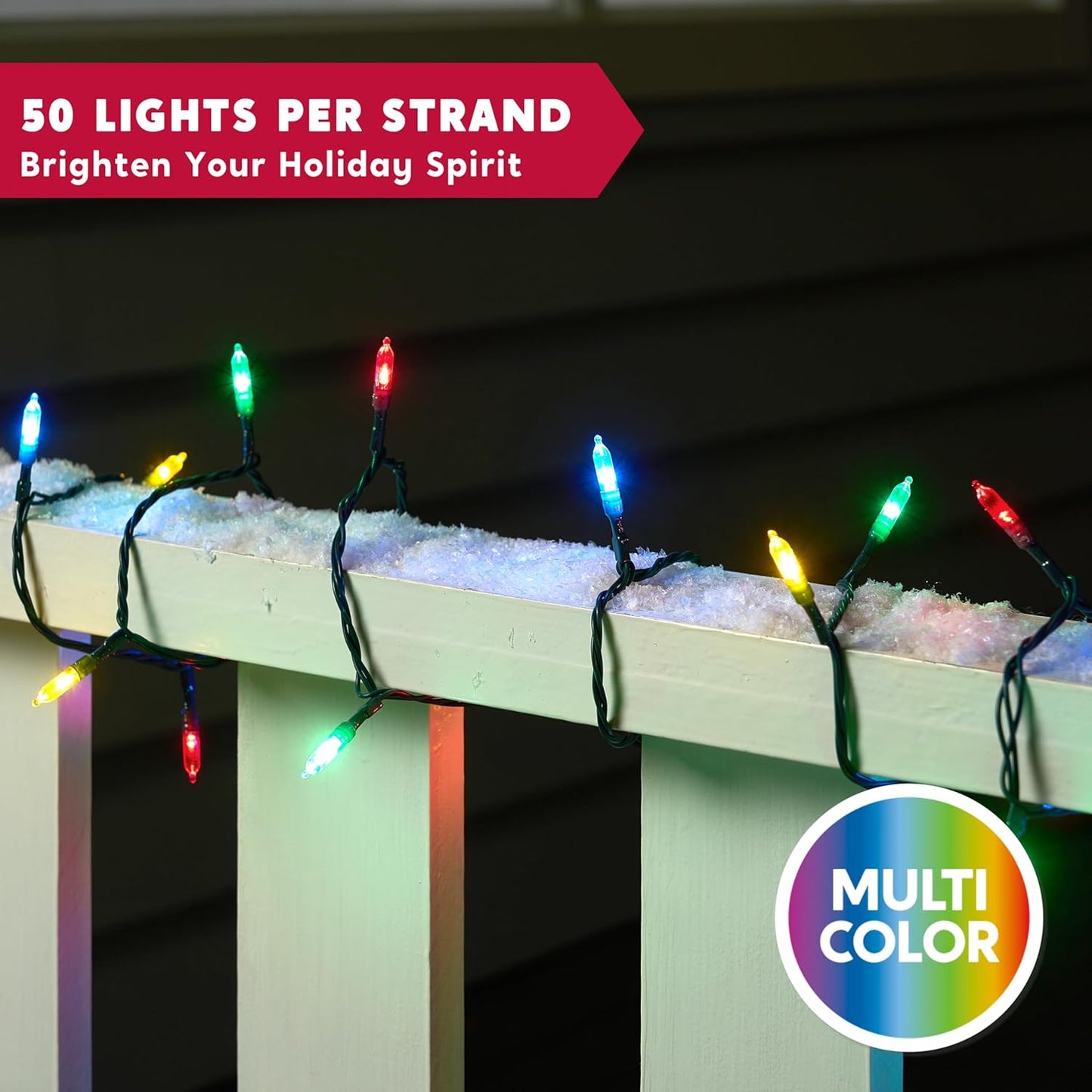 Joiedomi LED Christmas String Lights,50 Count 16.3FT Battery Operated Christmas Tree Fairy Lights with 8 Modes,Multifunction Green Wire for Xmas Decor Party Holiday House,Multicolor