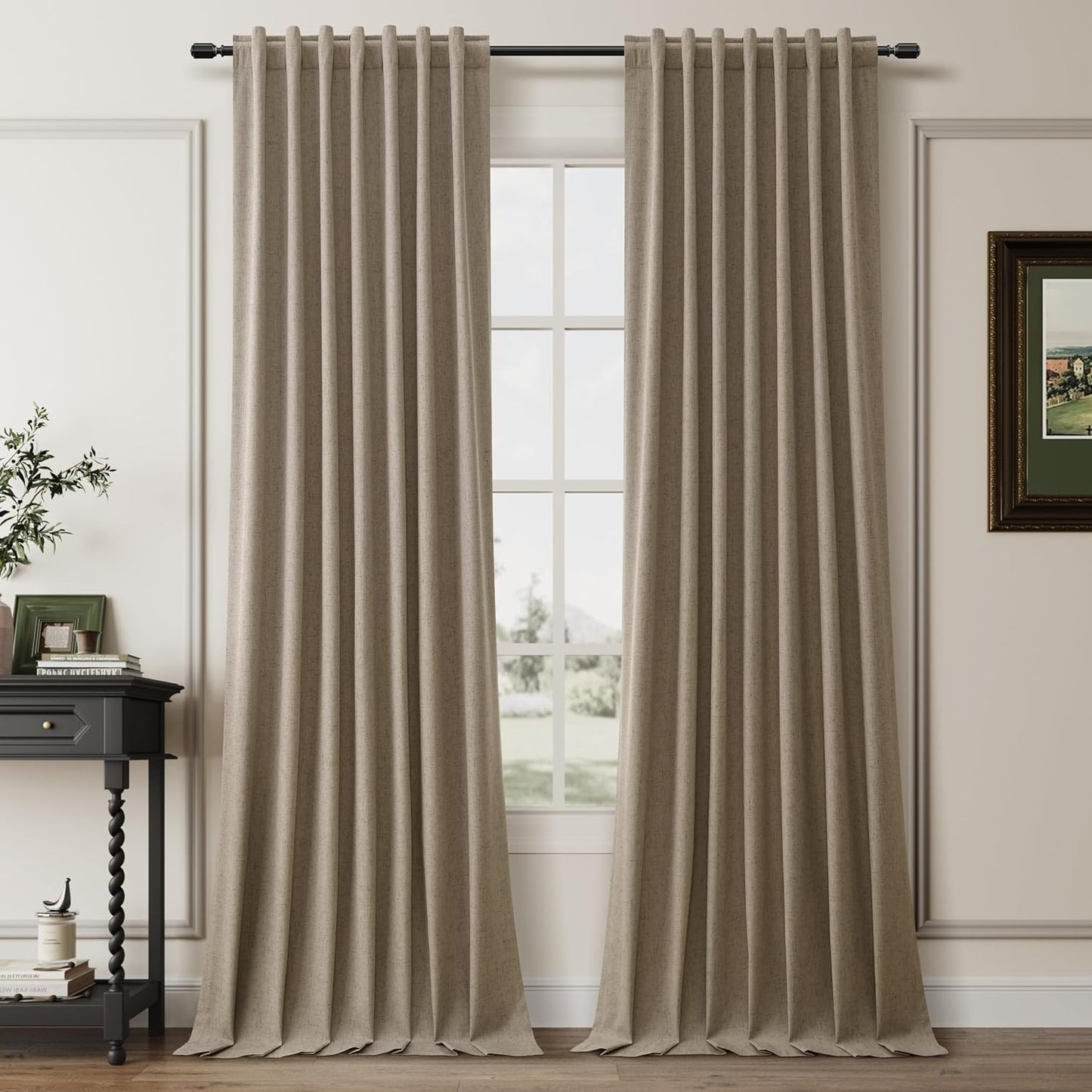 BOODII Room Darkening Curtains 120 Inch Back Tab Thermal Insulated Black Out Linen Drapes Extra Long Blackout Curtains for Patio Door Large Window Ceiling to Floor Light Blocking Matcha Brown 52x120