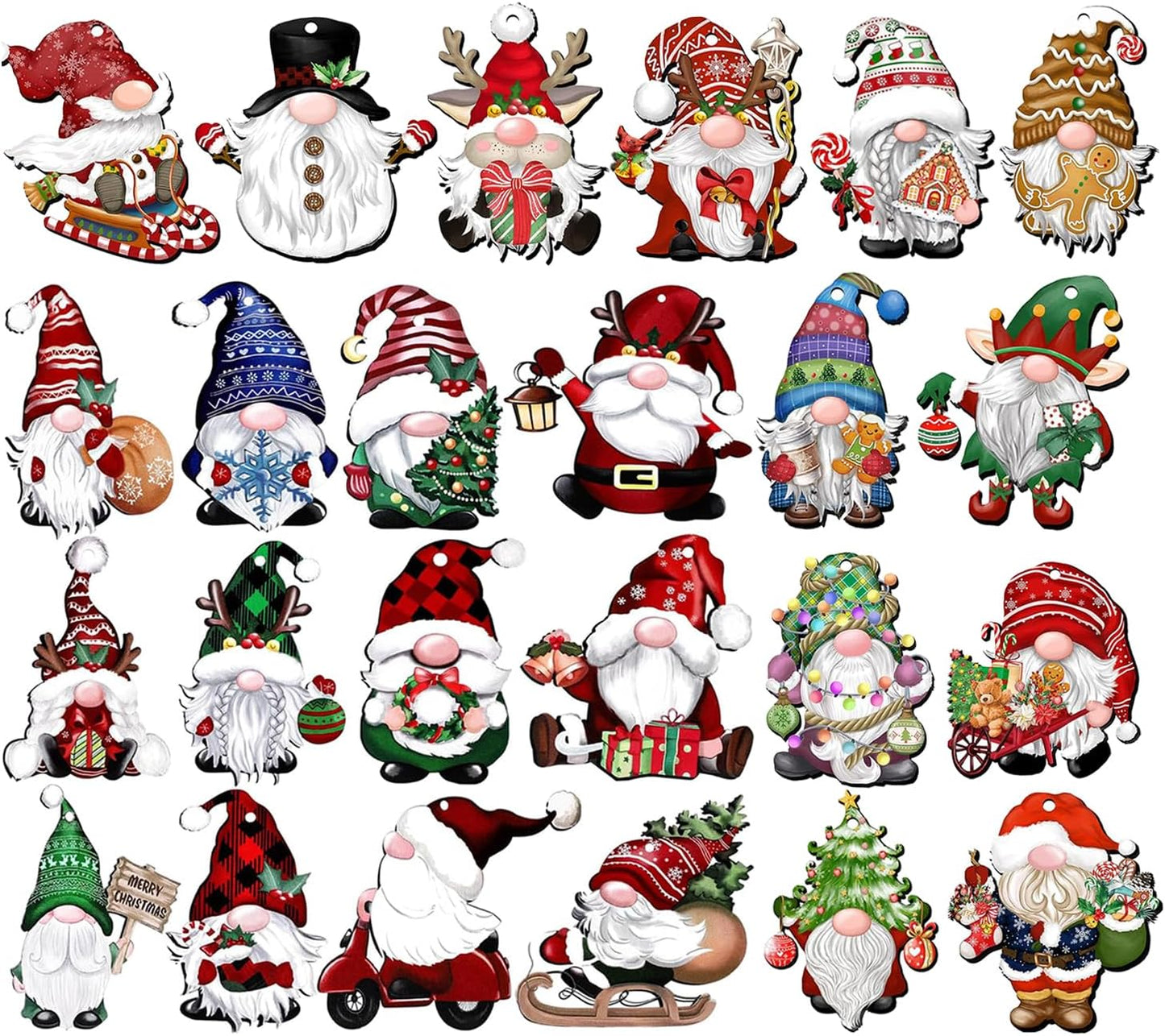 24 Wooden Gnome Ornaments for Christmas Tree, Party Decorating Supplies