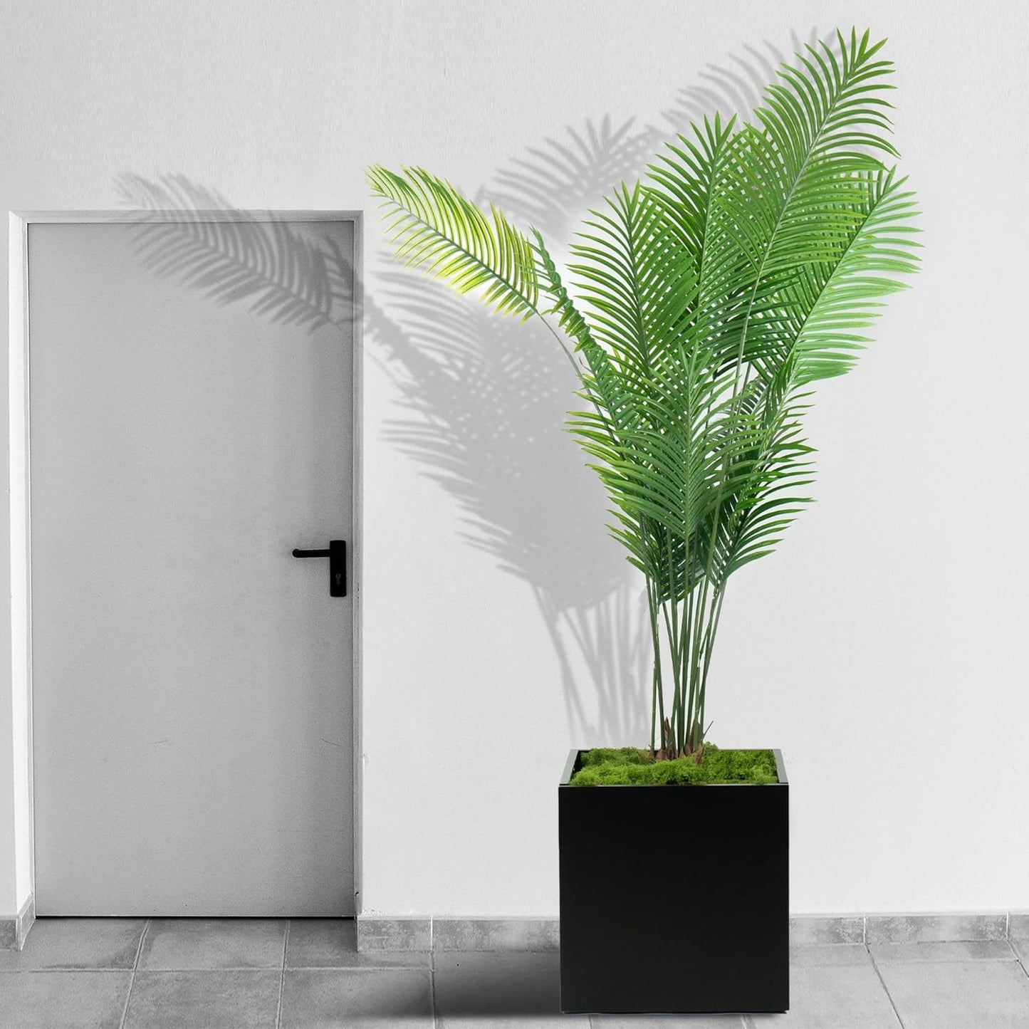 Kozyard 20'' Cube Metal Planter Steel Planter Box Black Steel Flower Pot with Saucer Partition Panel for Trees Plants Flowers Indoor Outdoor Garden Patio Deck Yard