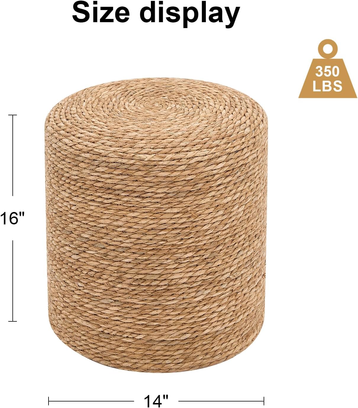 Pouf Ottomans, Handwoven Natural Straw Footstool, Round Braided Outdoor Patio Stool with Wood Frame, Boho Decor Accent Seat Balcony, or Garden (Natural)