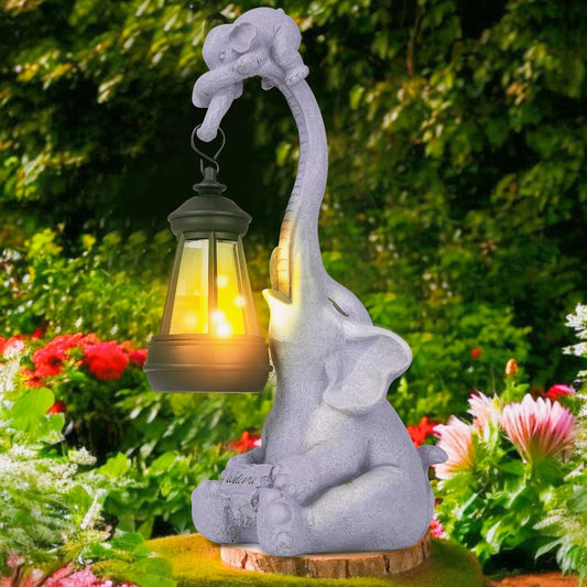 Solar Garden Statues Outdoor Decor- Yard Decorations for Patio, Balcony, Backyard, Lawn Ornaments - Elephants Figurines with LED Light- Unique Birthday House Warming Gifts for Women, Mom, Grandma