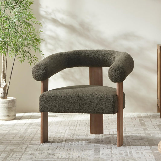 VKNOW Accent Chairs Living Room Chairs, Modern Upholstered Armchair with Solid Wood Legs, Comfy Barrel Arm Chairs for Living Room Office, Sage Green