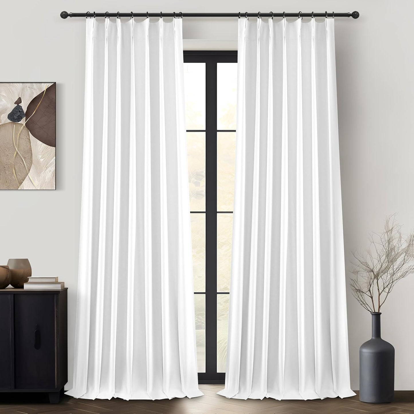 Custom Solid Bright White Memory Trained Pinch Pleated Curtains 86 Inches Long 2 Panels Set for Living Room, Blackout Natural Linen Modern Viral Drapes Hooks Rings 40 x 86 Inches Length Windows Burg