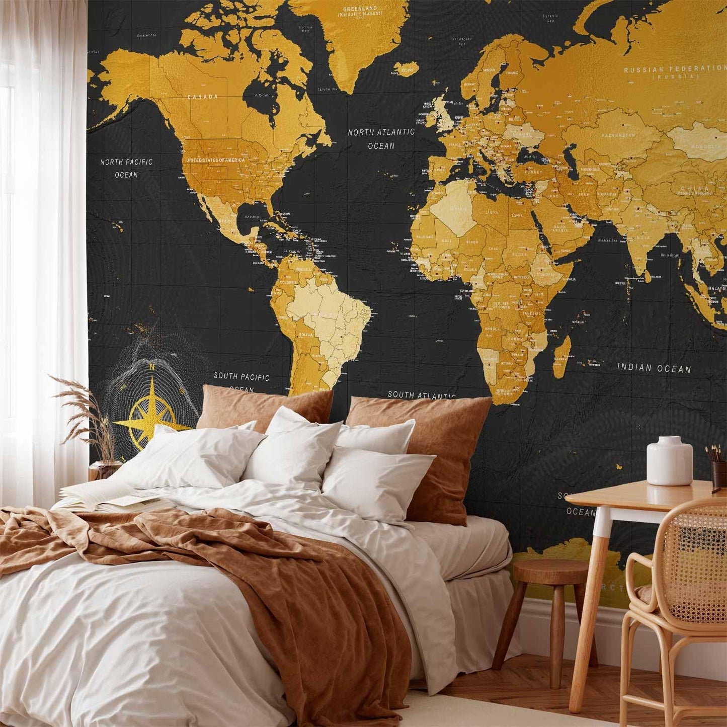 artgeist Premium Wall Mural World Map 98x69 in - XXL Non-Woven Wallpaper Fleece Wall Decor Photo Print Picture Image Design Home Map of The World k-A-0130-a-a