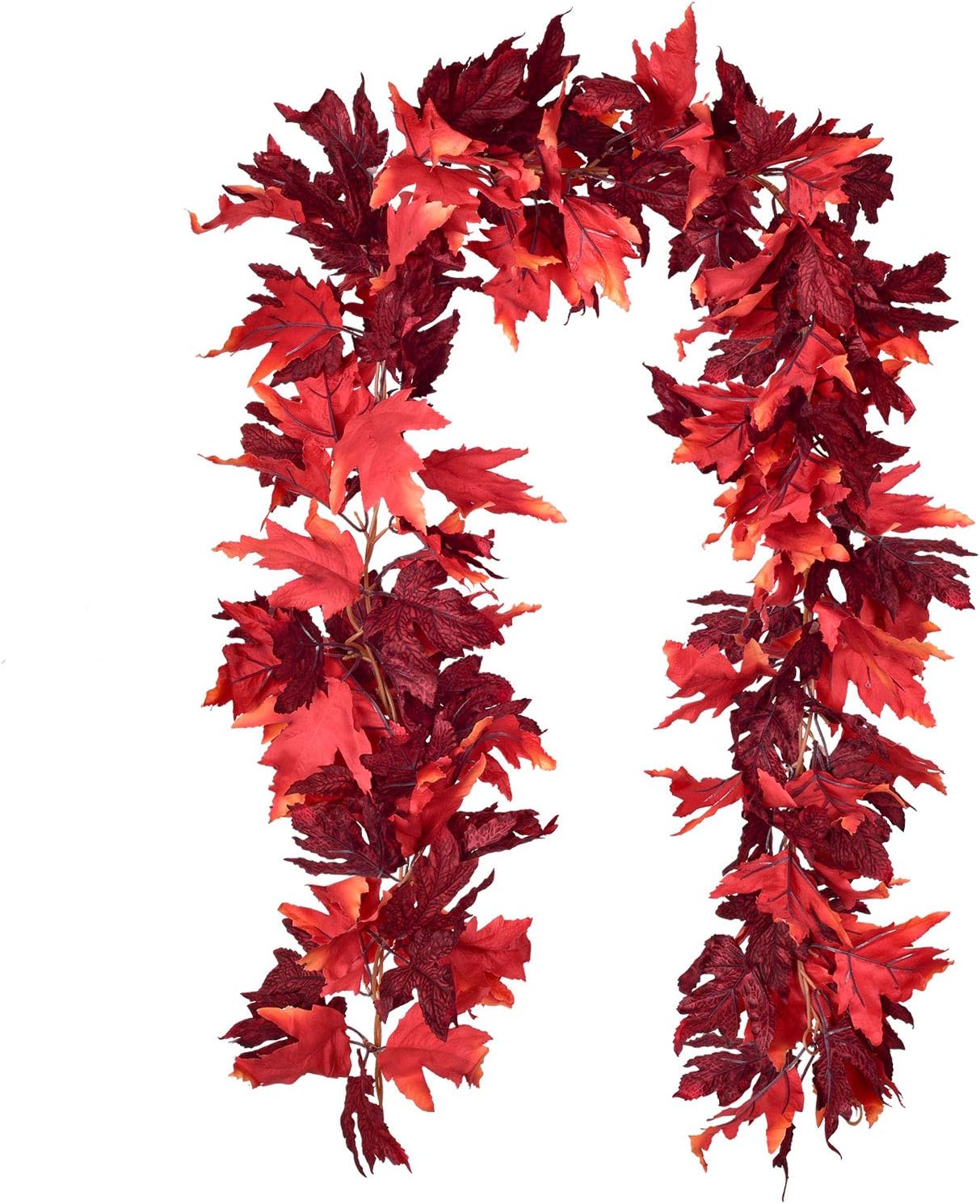 Lvydec 2 Pack Maple Leaves Fall Garland - 5.9ft/Strand Artificial Foliage, Red Fall Leaves Autumn Decoration for Home, Wedding, Party, Halloween, Thanksgiving