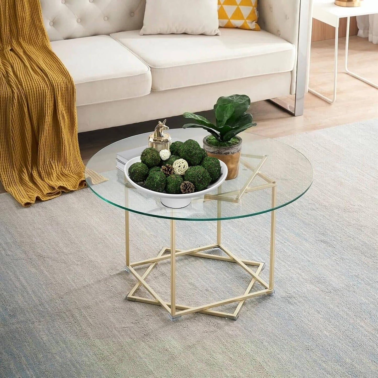 NAHARO Elegant Ceramic Bowl with Moss Ball Set-13.2x10.5 Decorative Bowl with 18pc Decorative Balls for Farmhouse Table Centerpiece, Living Room or Home Decor