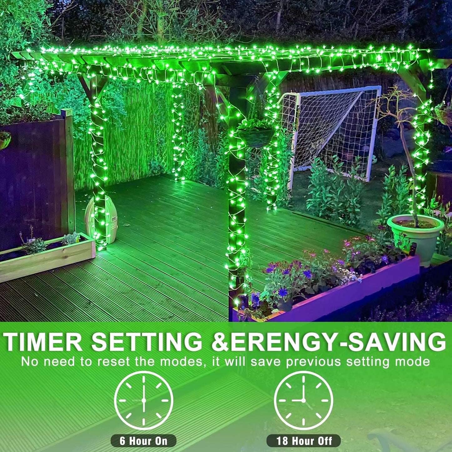 120 LED Green String Lights, 40ft Green Halloween Lights Outdoor Indoor Clear Wire 8 Modes Waterproof Plug in Twinkle Fairy Light for Room Tree Christmas Halloween Decorations