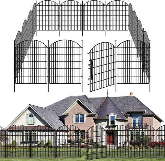 15 Panels No Dig Decorative Garden Fence with Lock, 33in (H) X 33.46ft (L) Dog Fences Outdoor for Yard, Rustproof Tall Metal Animal Barrier Border for Rabbits, Patio, Temporary Outdoor Use