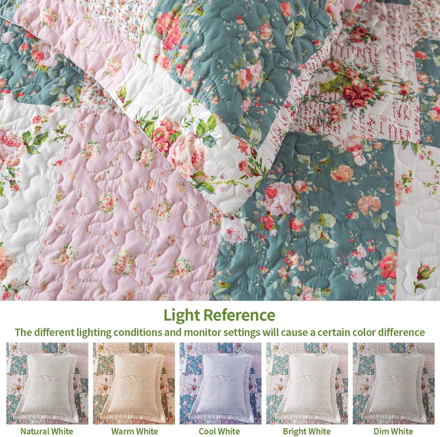 VAPUTAR Pink King Size Quilt Bedding Set - Gaeden Style King Size Bedspreads with Floral Pattern - Lightweight Farmhouse Cotton-Filled Quilts King Size for Bed Decorations, 3 Pieces