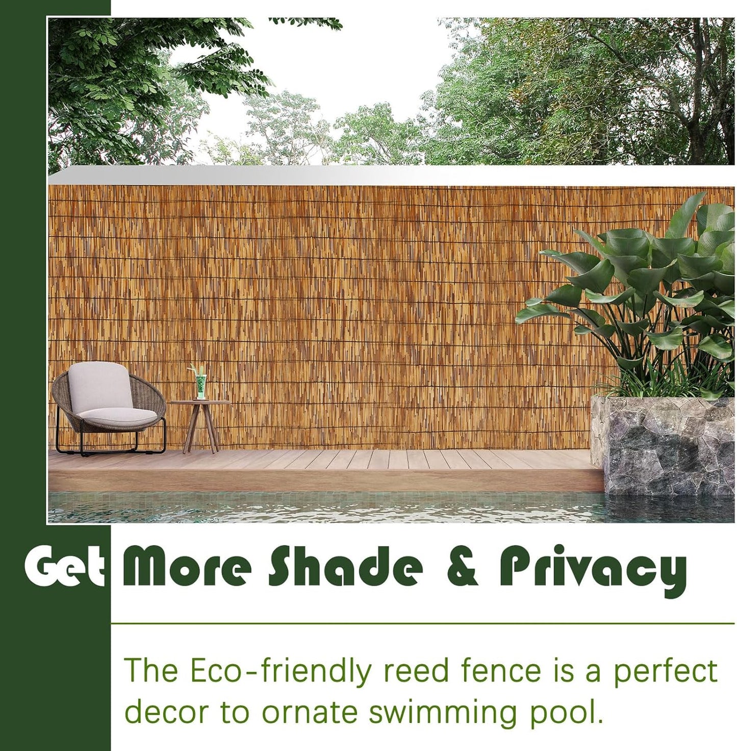 Barydat 1 Pcs 4 x 16.4 ft Bamboo Privacy Screen, Reed Fence Roller Patio Decorative Fences Reed Screen Curtain for Garden Backyard Patio Balconies