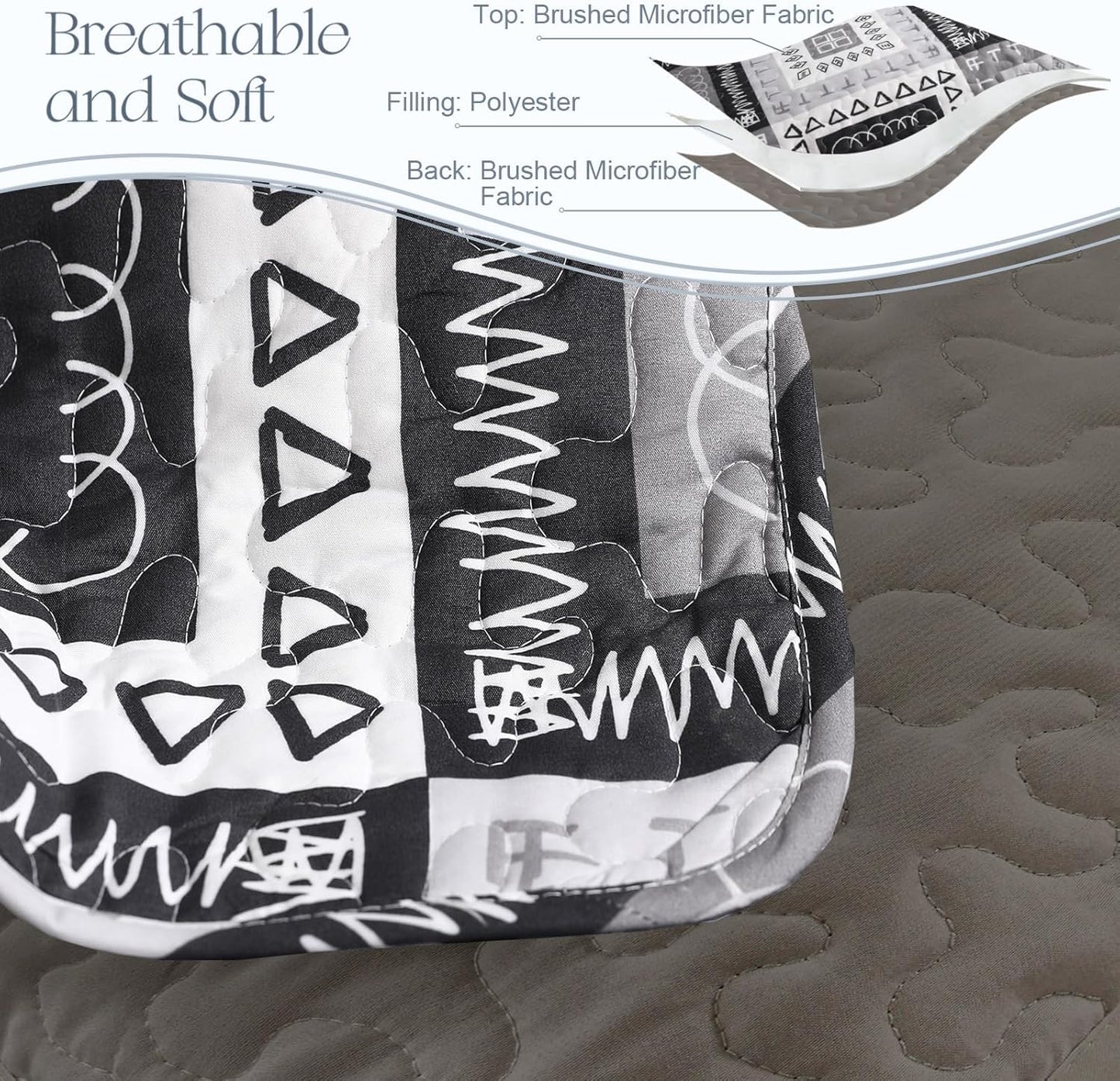 Exclusivo Mezcla Reversible Boho Quilt Set Twin Size, 2 Pieces Patchwork Black All Season Bedspreads, Ultra Soft Floral Coverlet Bedding Set with Printed Pattern (1 Quilt, 1 Pillow Sham)