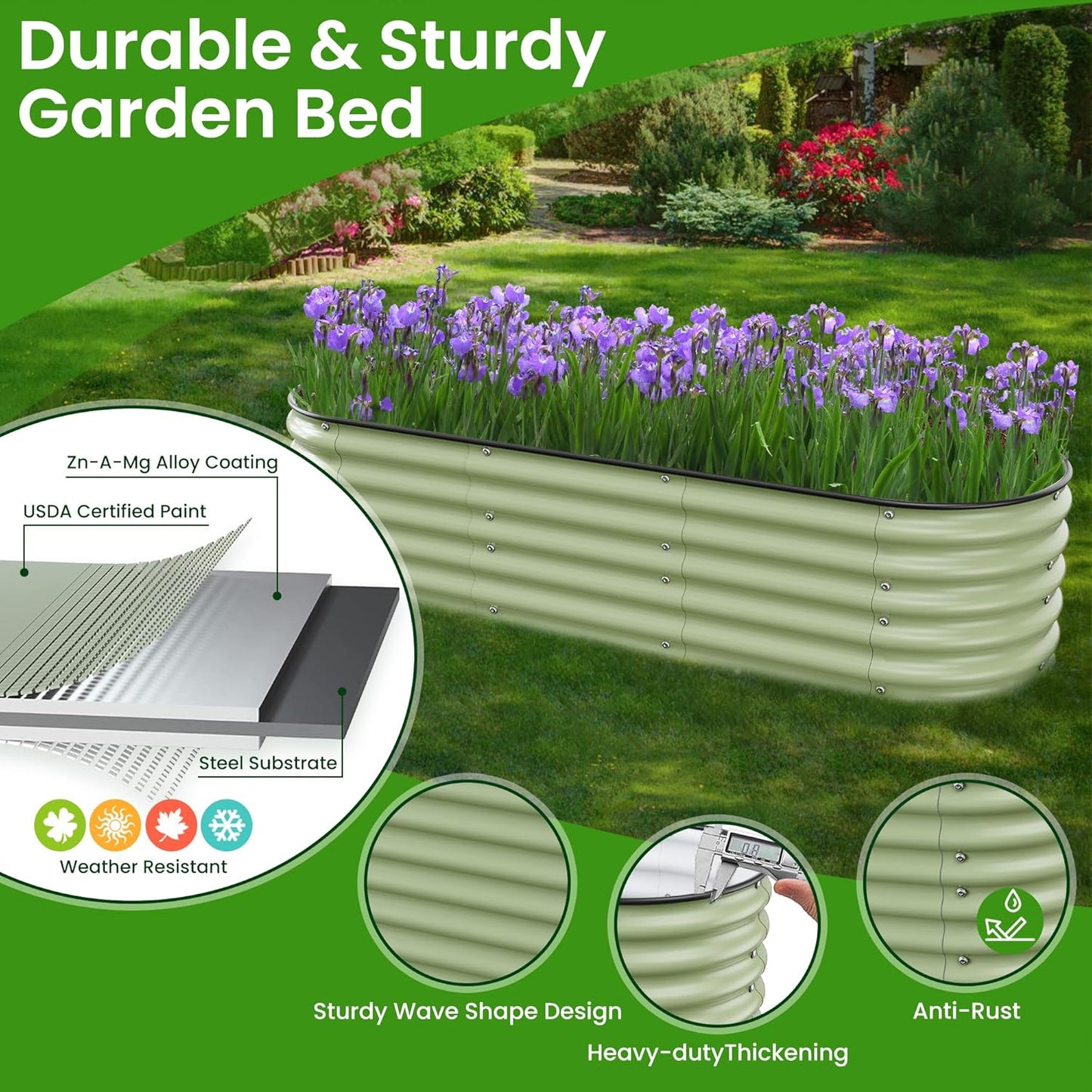 6.5X2X1.4 FT Raised Garden Bed for Outdoors - Galvanized Planter Raised Beds, Metal Planter Box for Vegetables,Flowers, Herbs, and Succulents(Light Green)