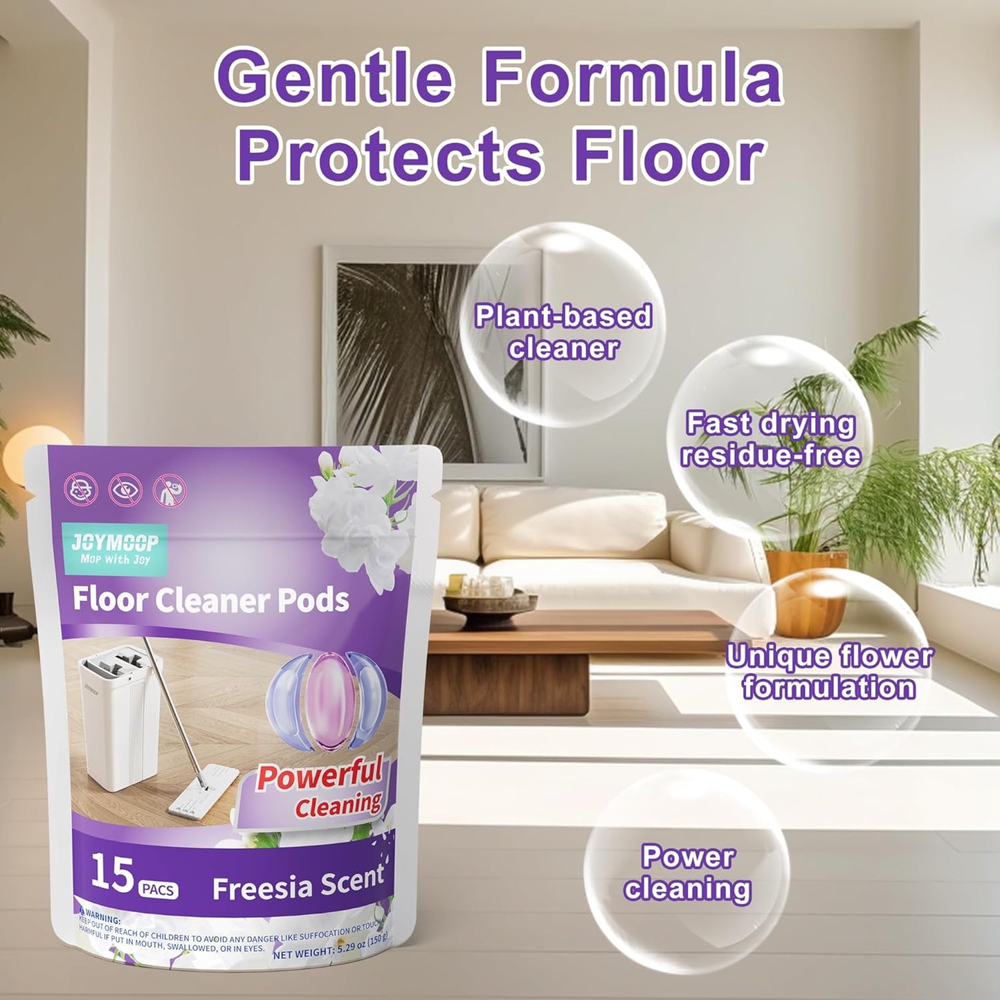 JOYMOOP Floor Cleaner for Mopping, 60 PCS Mopping Solution, Hardwood Floor Cleaner, Works Perfectly with Mop Bucket